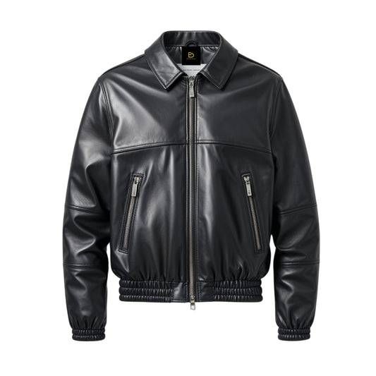 Men's Black Real Leather Bomber Jacket – Zip Front Street Style