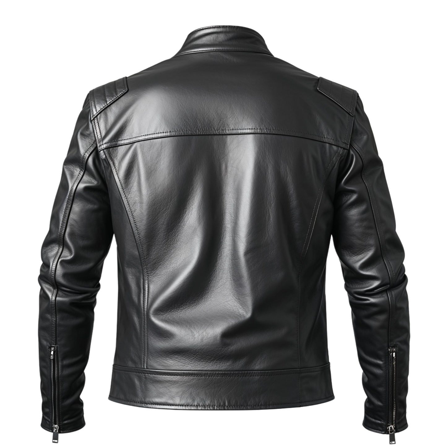 Men's Black Real Leather Jacket with Shoulder Detailing – Biker Style Zip-Up