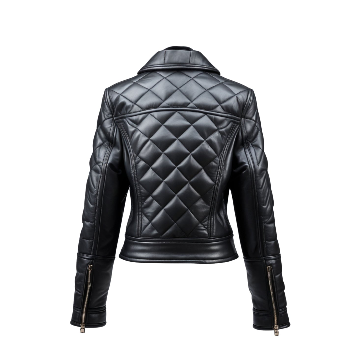 Quilted Black Leather Moto Jacket: Cropped Biker Coat with Slim Fit Style