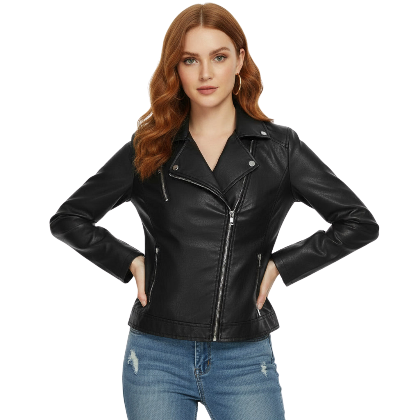 Women's Real Leather Biker Jacket: Black Moto Style, Slim Fit