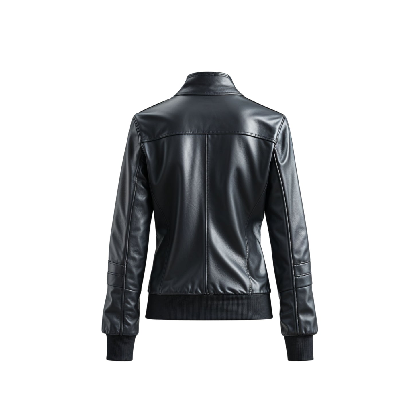 Women's Black Real Leather Bomber Jacket – Stand Collar, Ribbed Cuffs, Biker Style