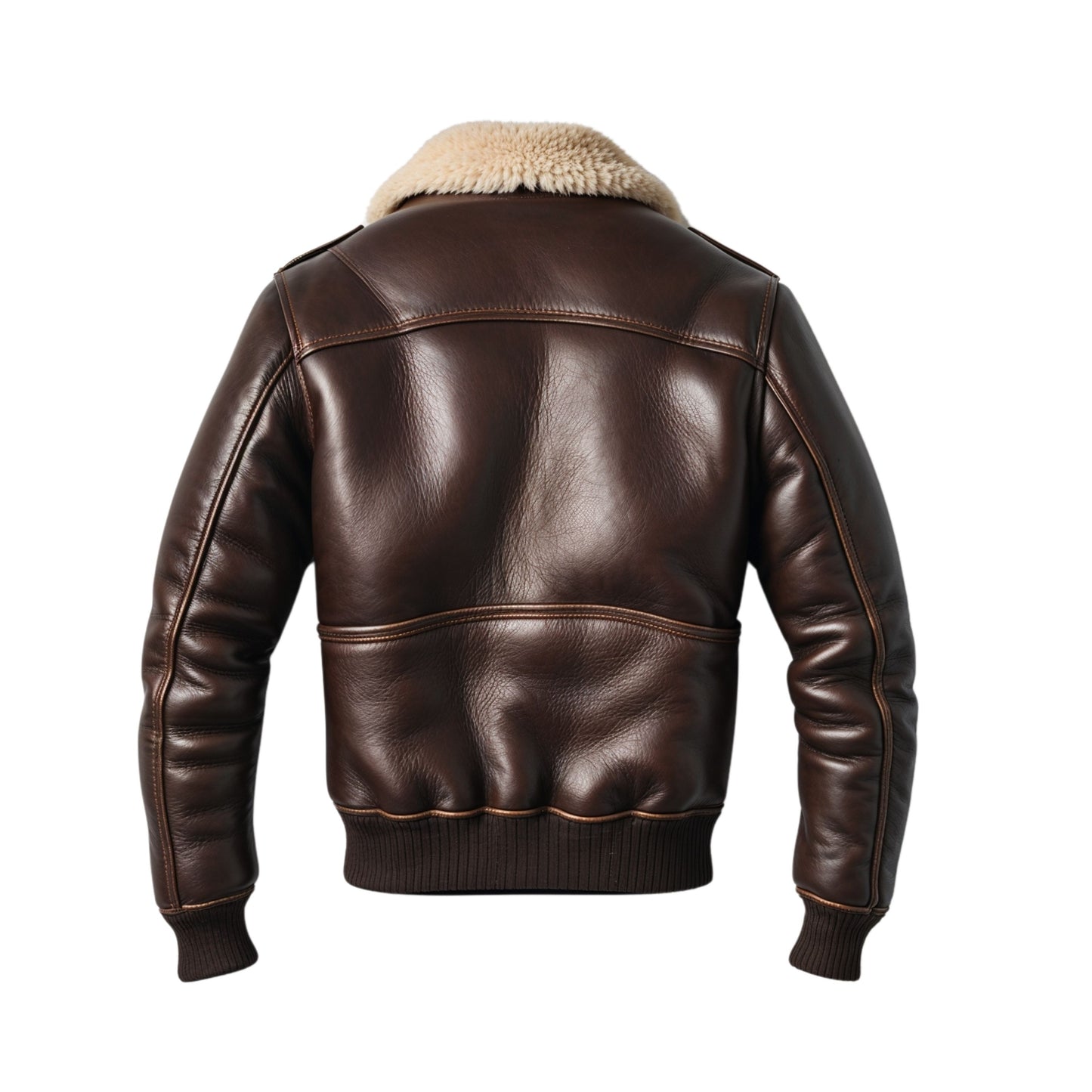 Men's Aviator Leather Bomber Jacket with Shearling Collar, Zip Pockets, Winter Warmth