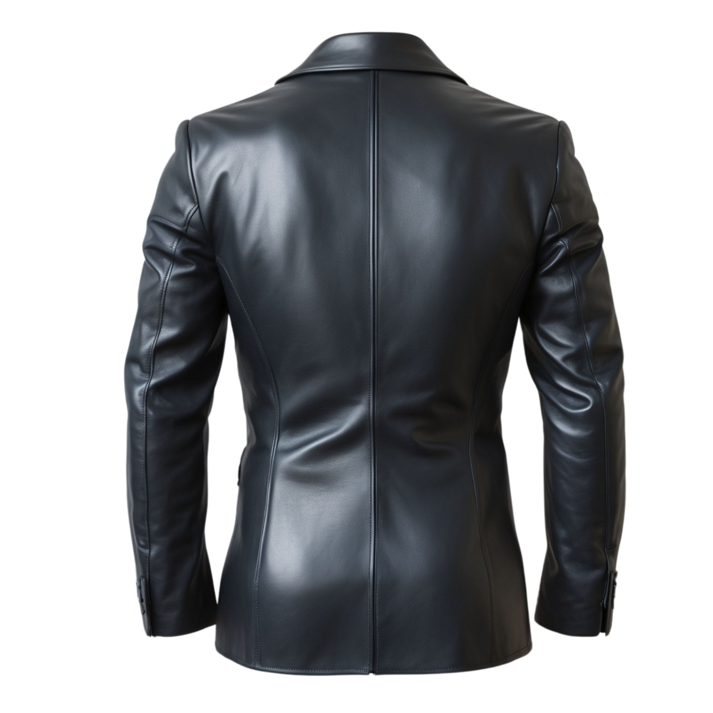 Men's Black Real Leather Blazer: Classic Notch Collar, Slim Fit, Modern Style