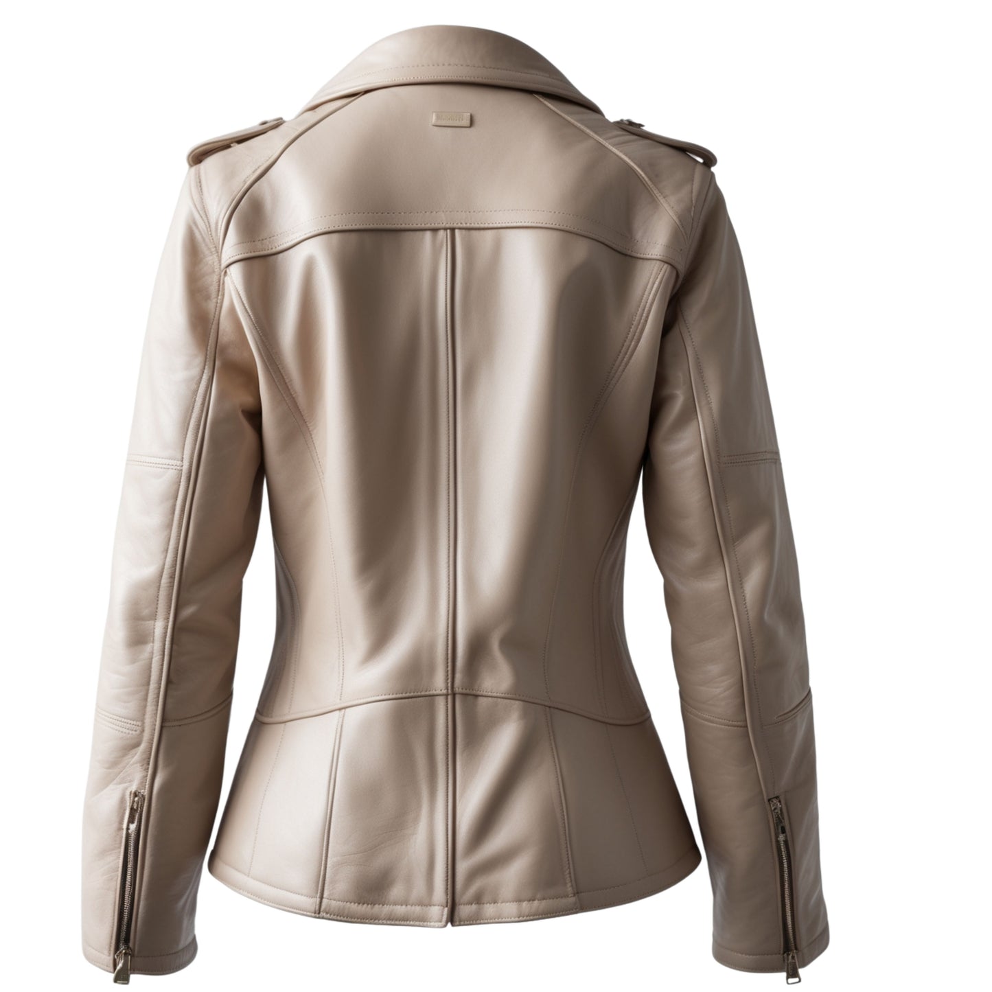 Womens Real Leather Biker Jacket: Cream Beige Slim Fit, Wide Lapel, Fashion Outerwear