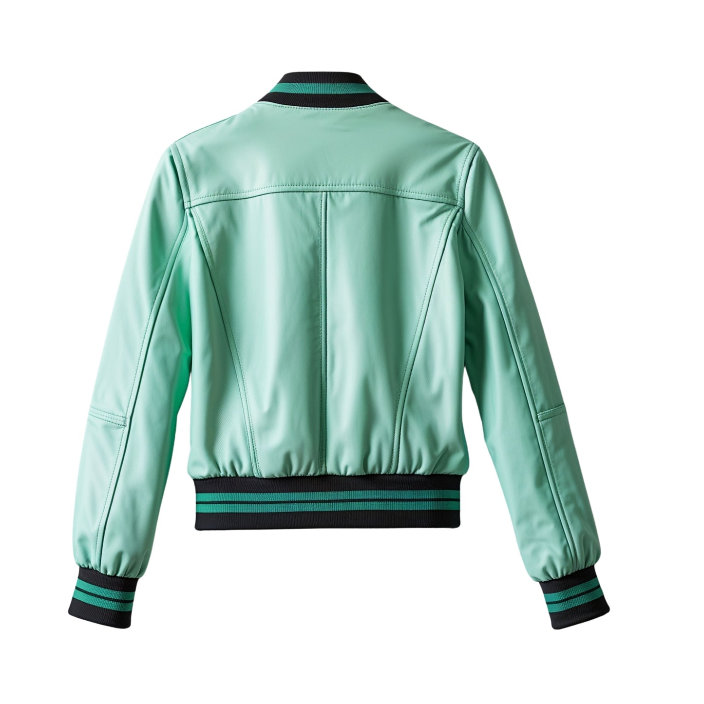Mint Green Leather Bomber Jacket: Cropped Flight Style with Ribbed Collar