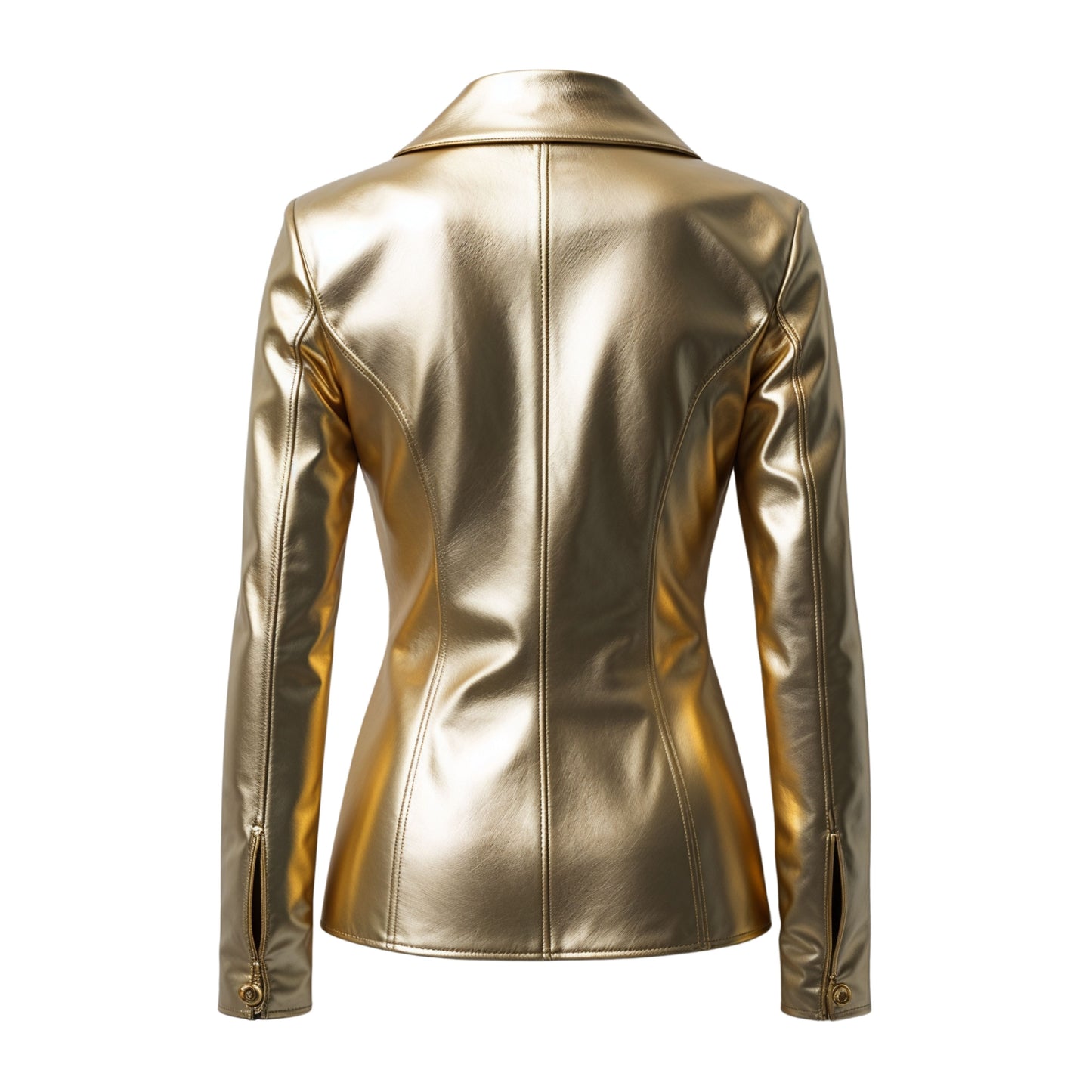Gold Metallic Real Leather Blazer Jacket: Shiny Finish, Chic Style