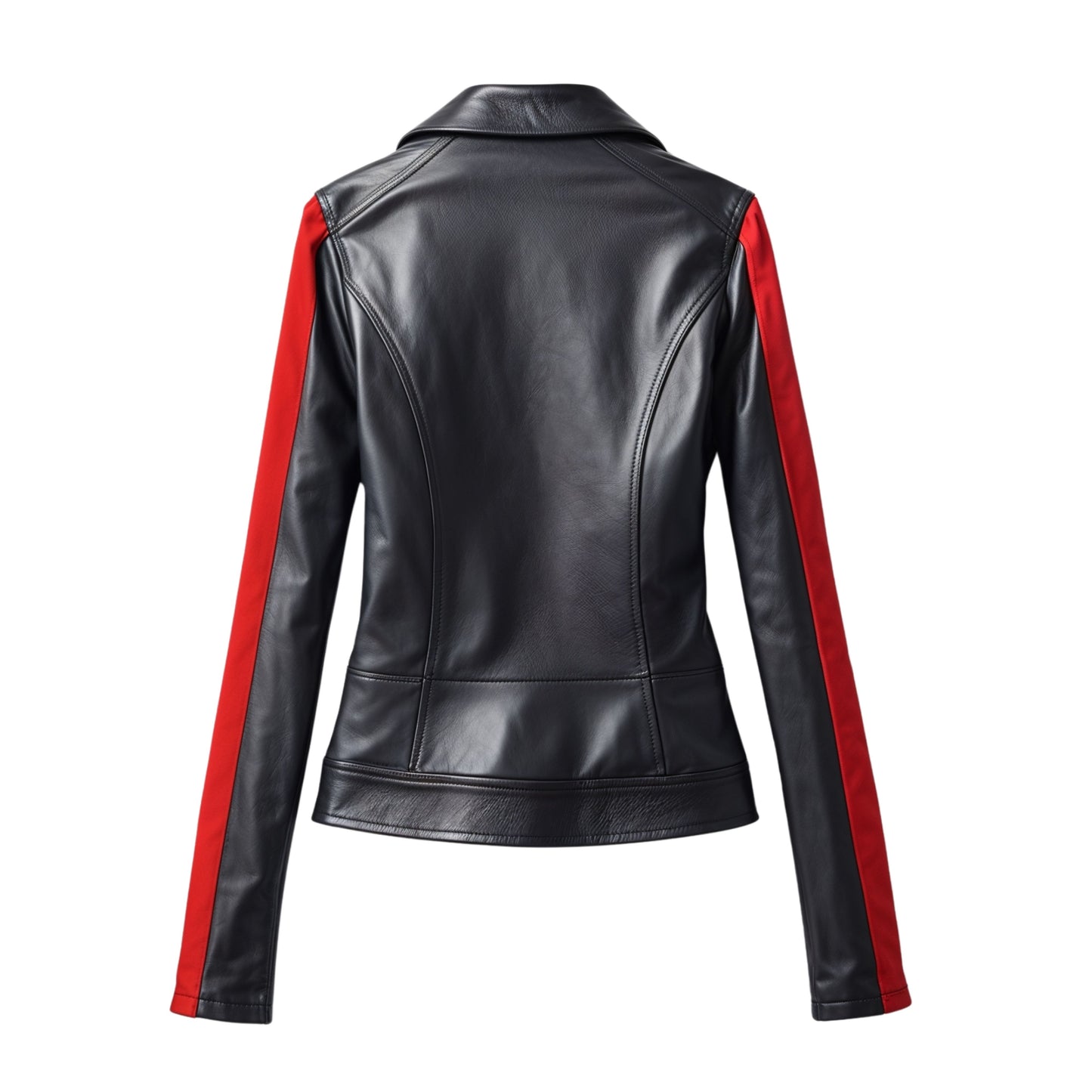 Black Leather Moto Jacket with Red Racing Stripe Accents – Slim Biker Fit