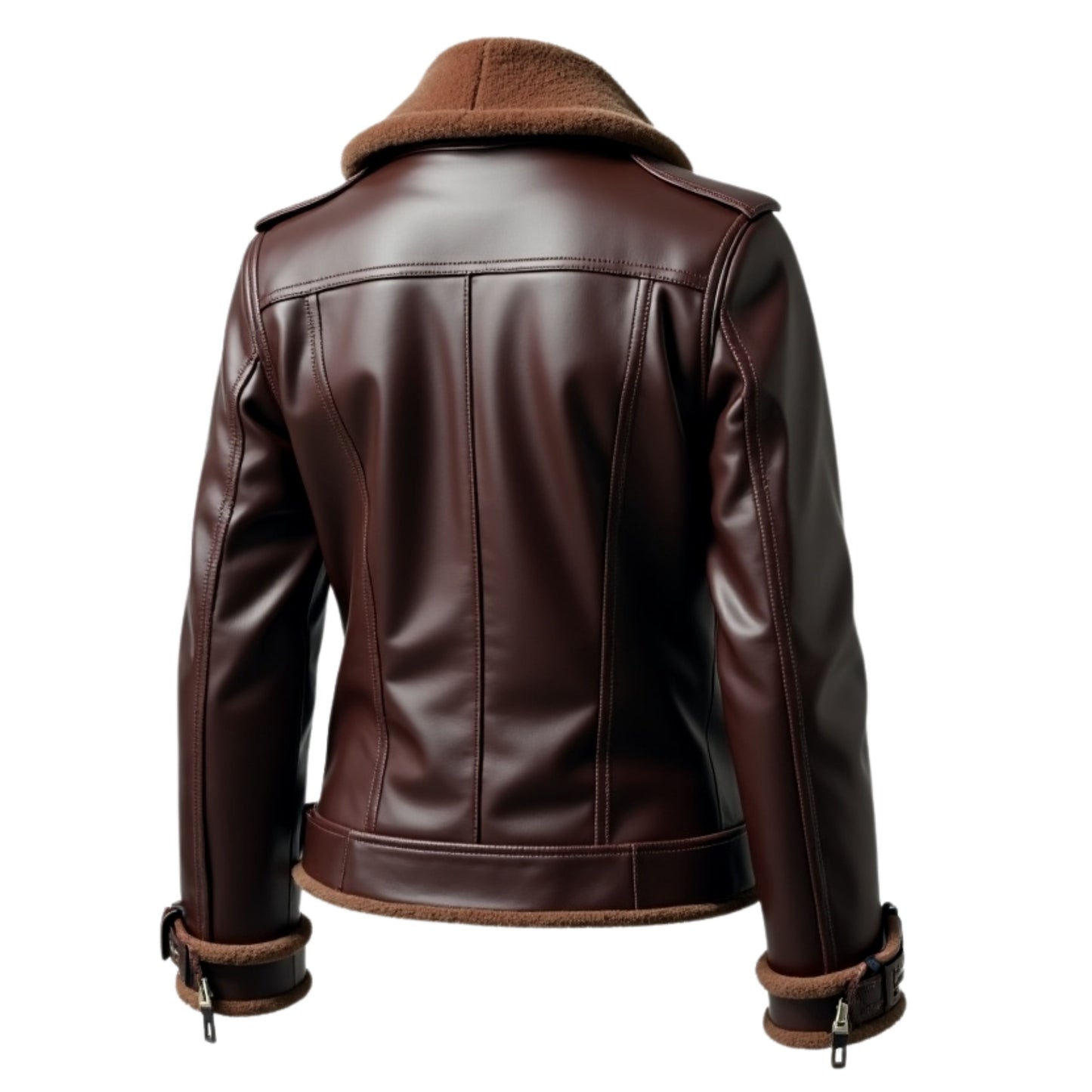 Women's Real Leather Shearling Biker Jacket – Dark Brown Asymmetrical Zip Coat