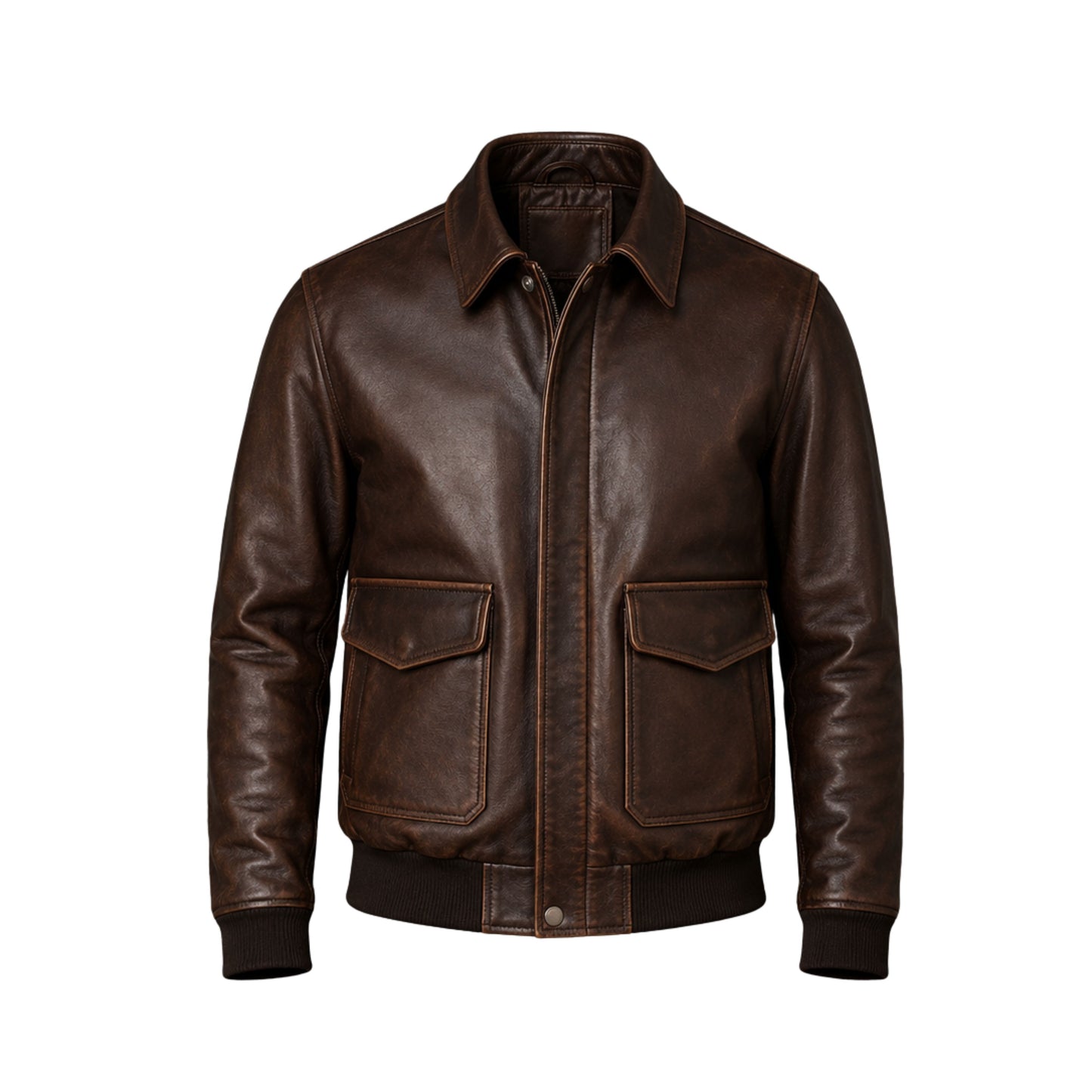 Mens Distressed Dark Brown Leather A2 Bomber Flight Jacket – Military Style Coat