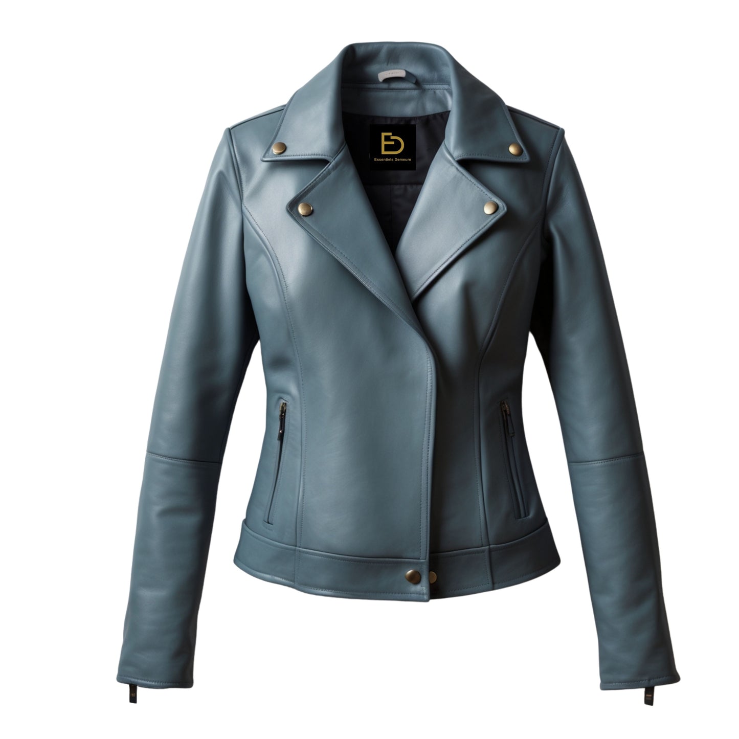 Womens Grey Real Leather Biker Jacket – Slim Fit Asymmetric Moto Coat