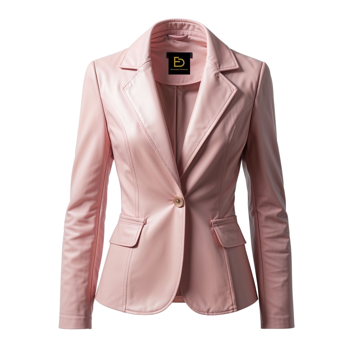 Womens Blush Pink Real Leather Blazer Jacket Tailored Fit Single Button Lapel Style