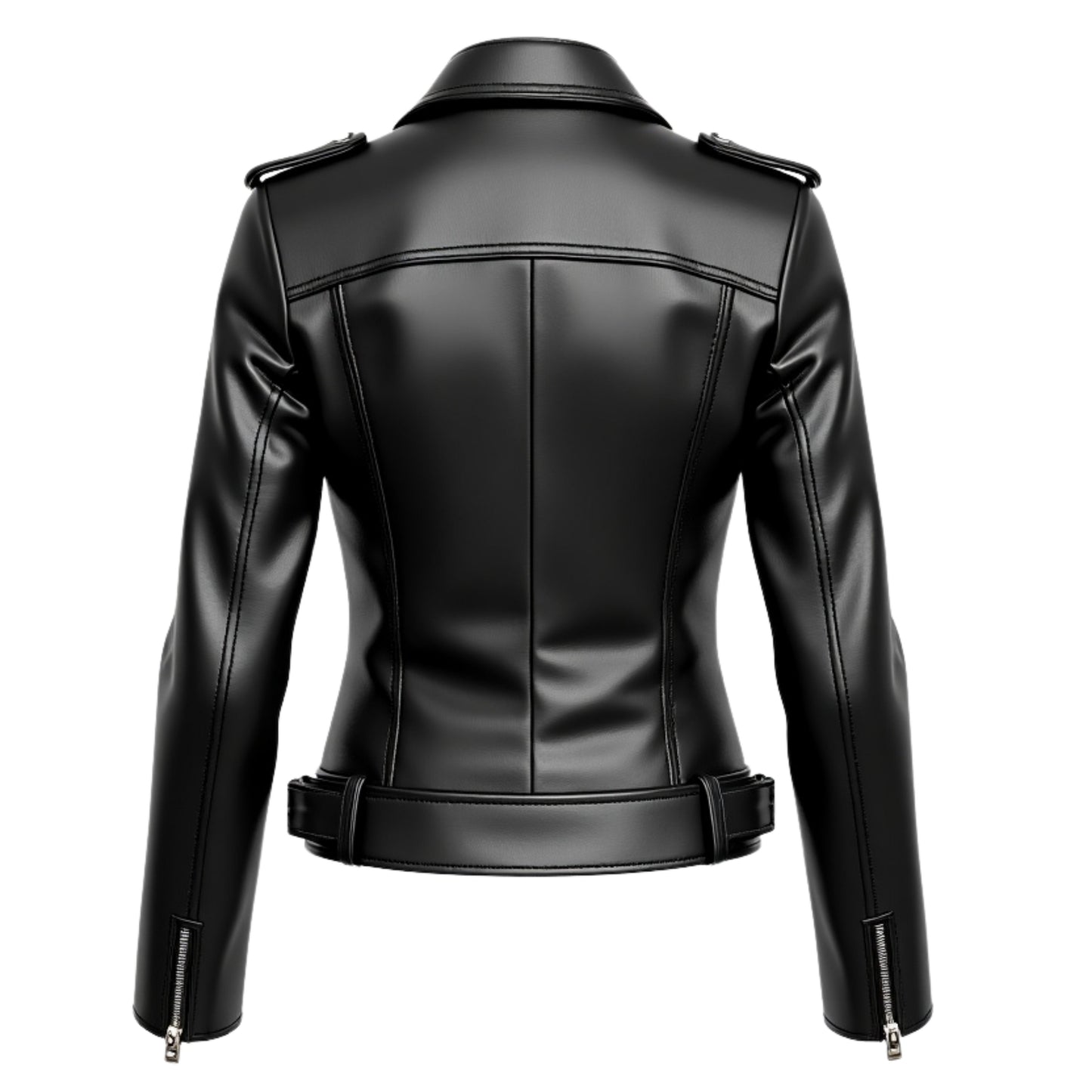 Womens Black Real Leather Asymmetrical Motorcycle Biker Jacket with Belt