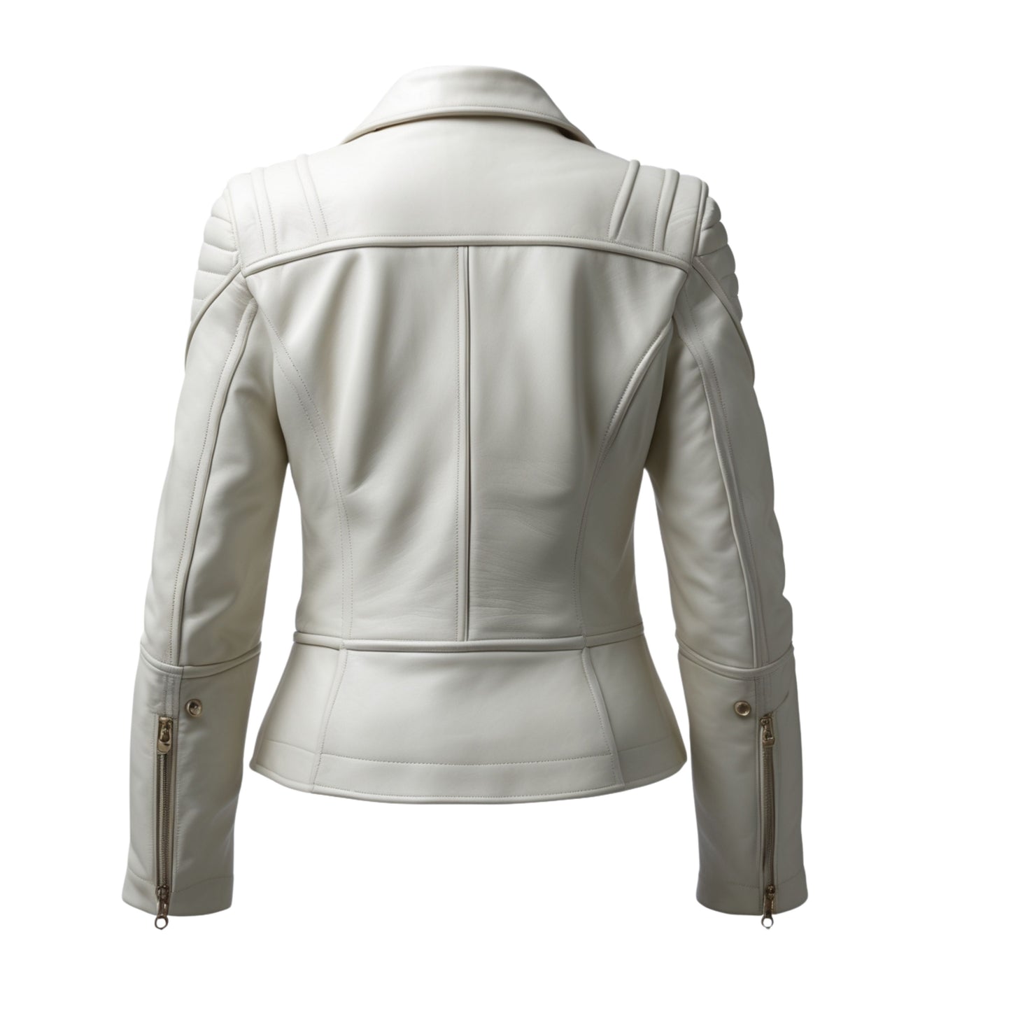 Womens Real Leather Blazer Jacket White Moto Coat Quilted Shoulders Slim Tailored Fashion Outerwear
