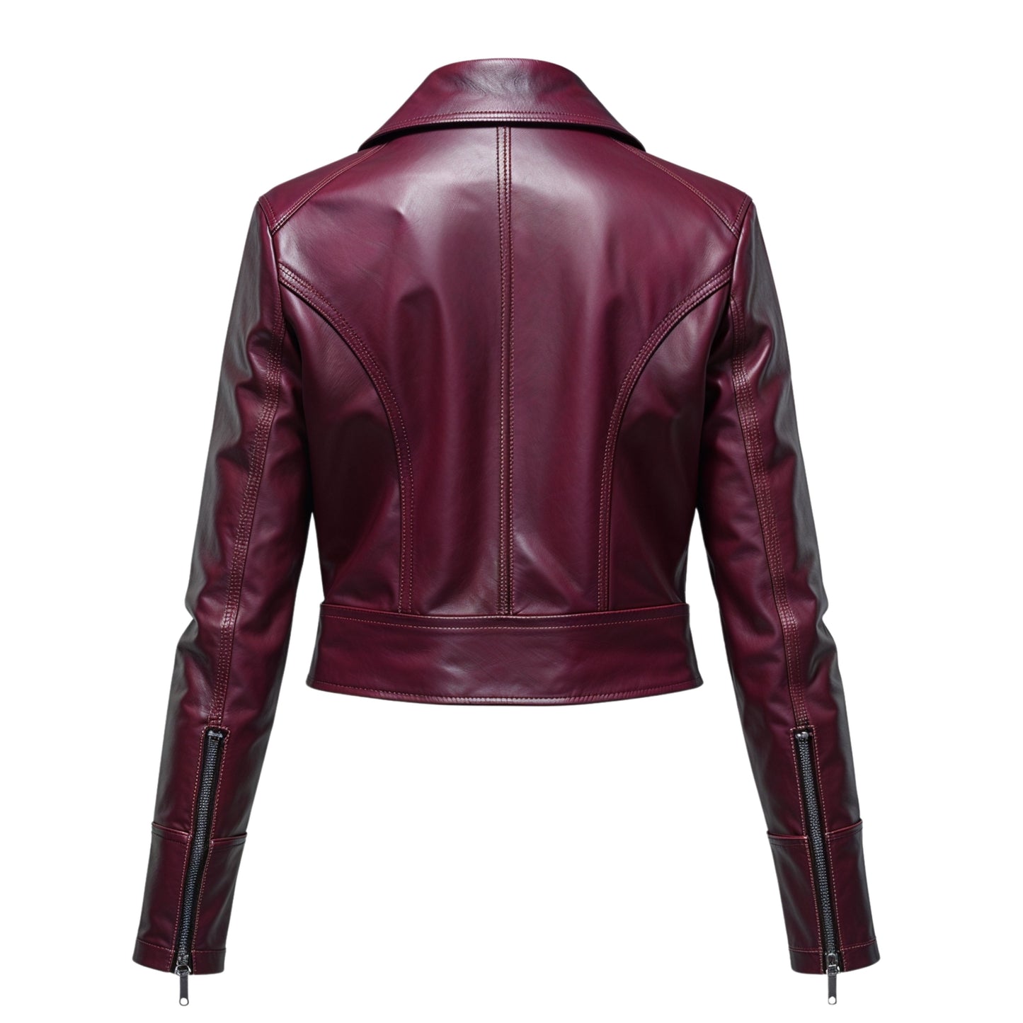 Women's Burgundy Real Leather Cropped Moto Biker Jacket – Modern Zip Front Style