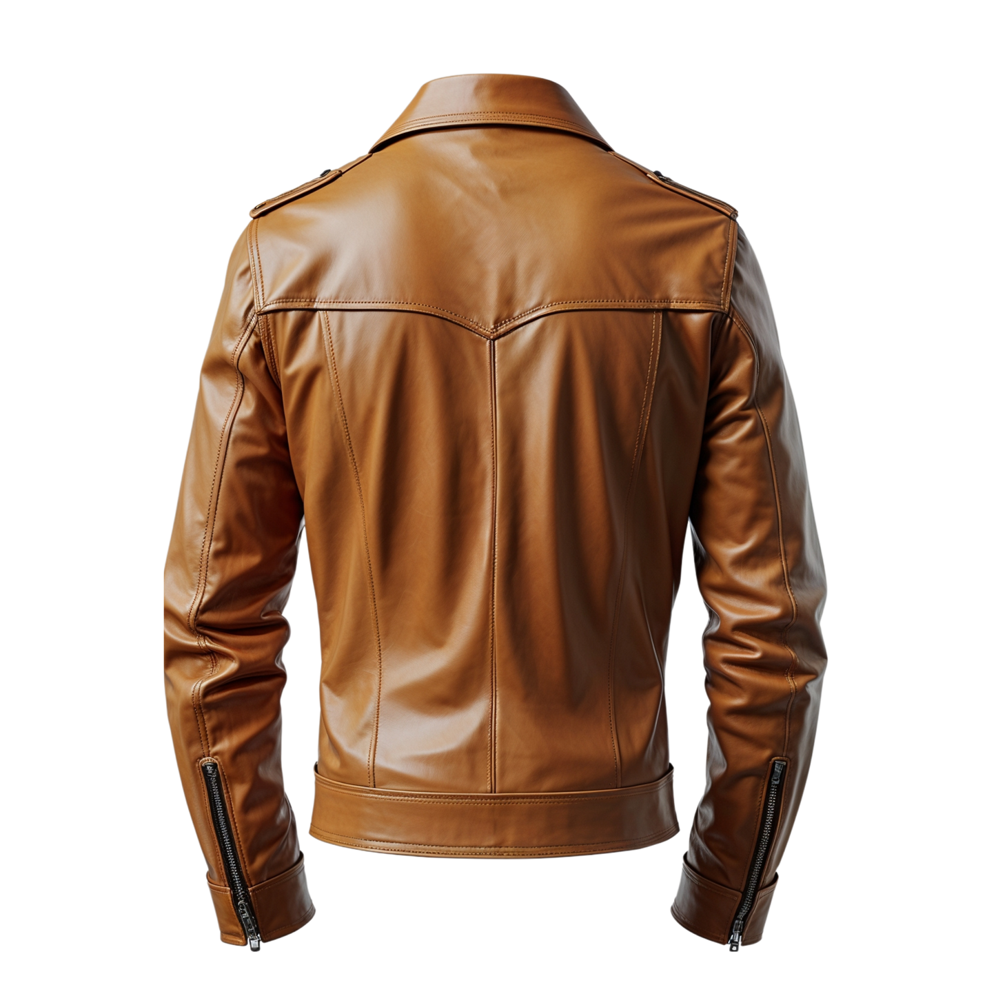Tan Real Leather Trucker Jacket: Classic Button Front, Shirt Collar, Chest Pockets