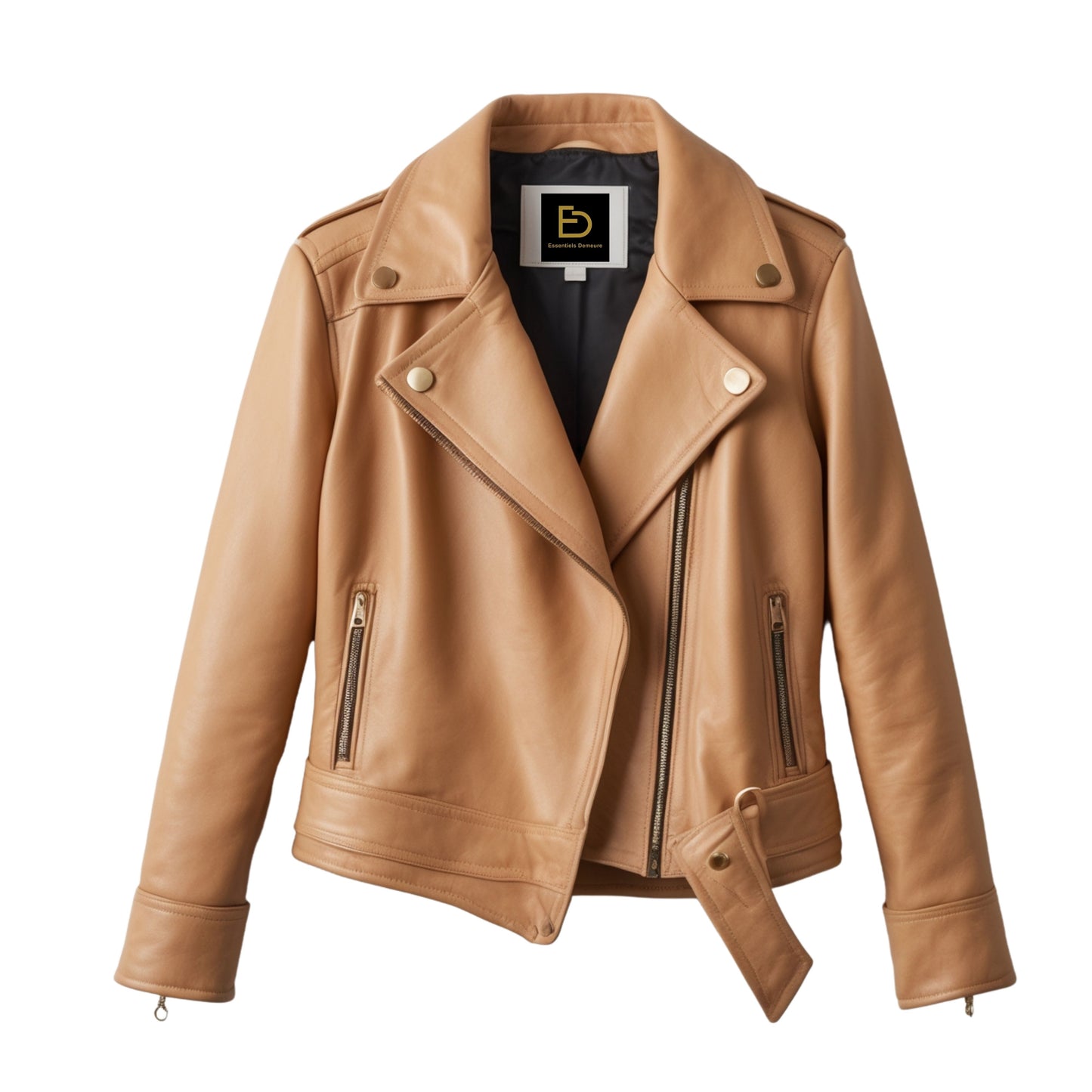 Womens Camel Tan Leather Cropped Biker Jacket: Moto Style Outerwear