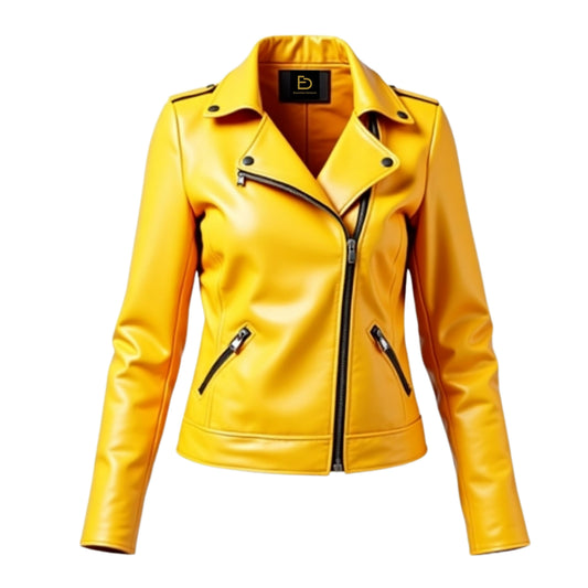 Women's Yellow Leather Biker Jacket – Asymmetrical Zip Motorcycle Style