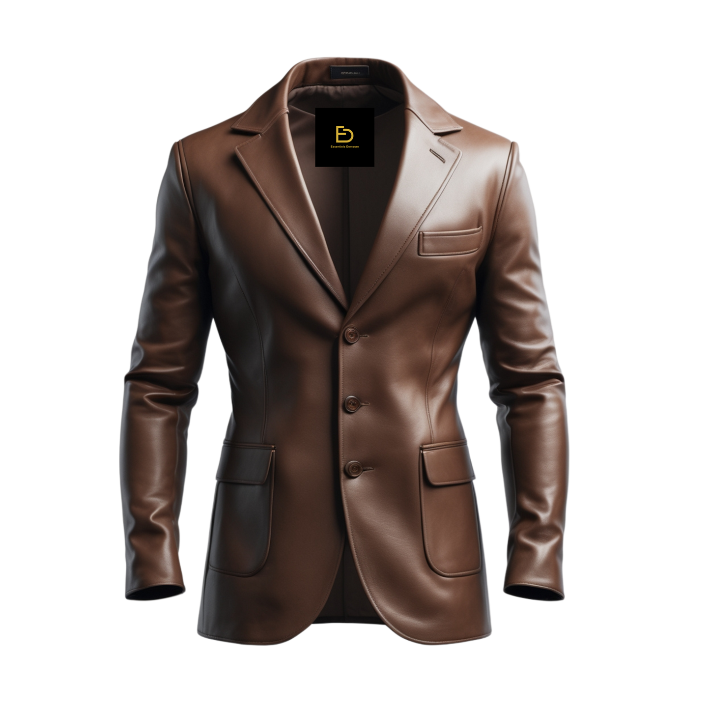 Brown Lambskin Leather Blazer: Three-Button Notch Lapel Sport Coat