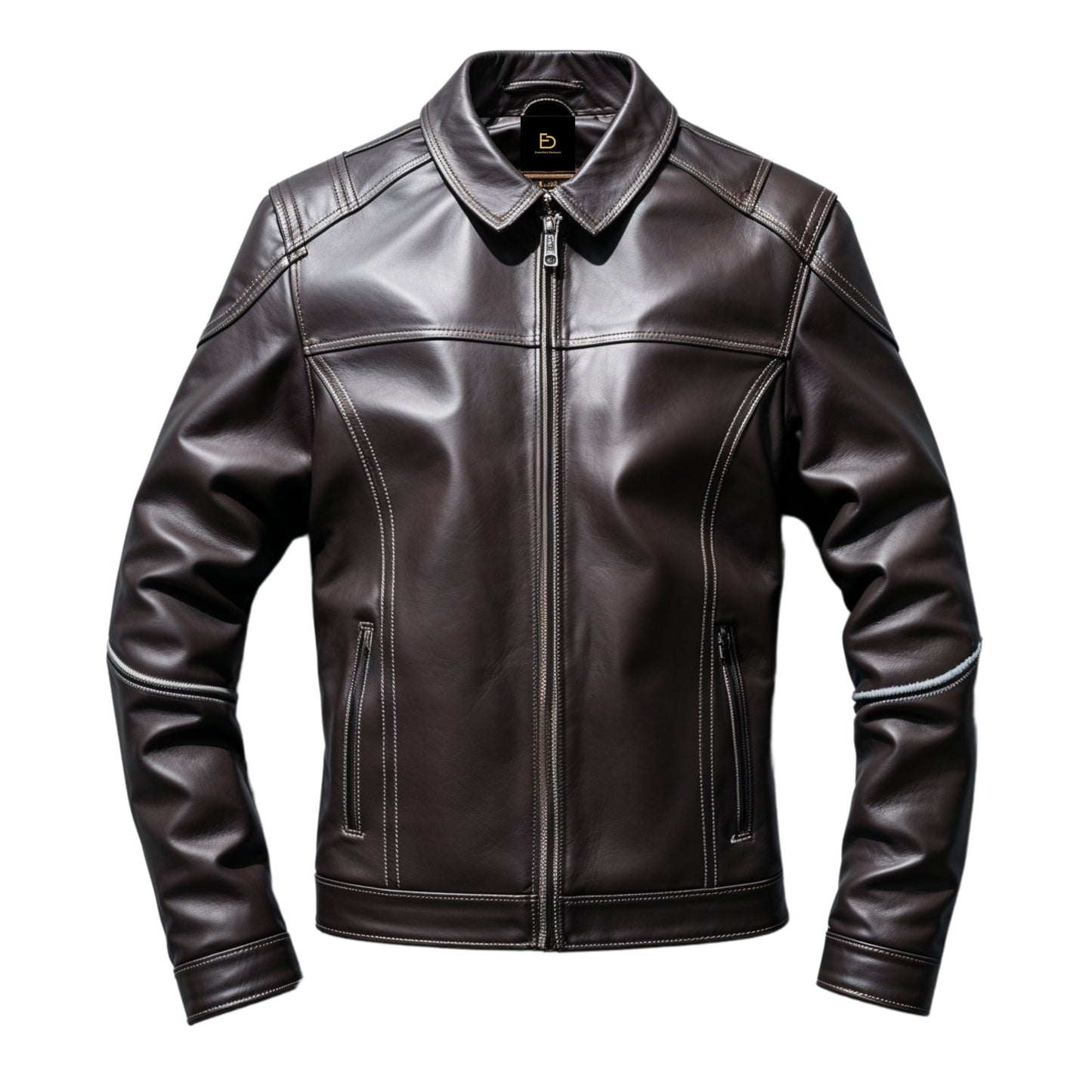 Men's Real Leather Jacket: Black, Zip Front, Stylish Stitch Details, Versatile Outerwear