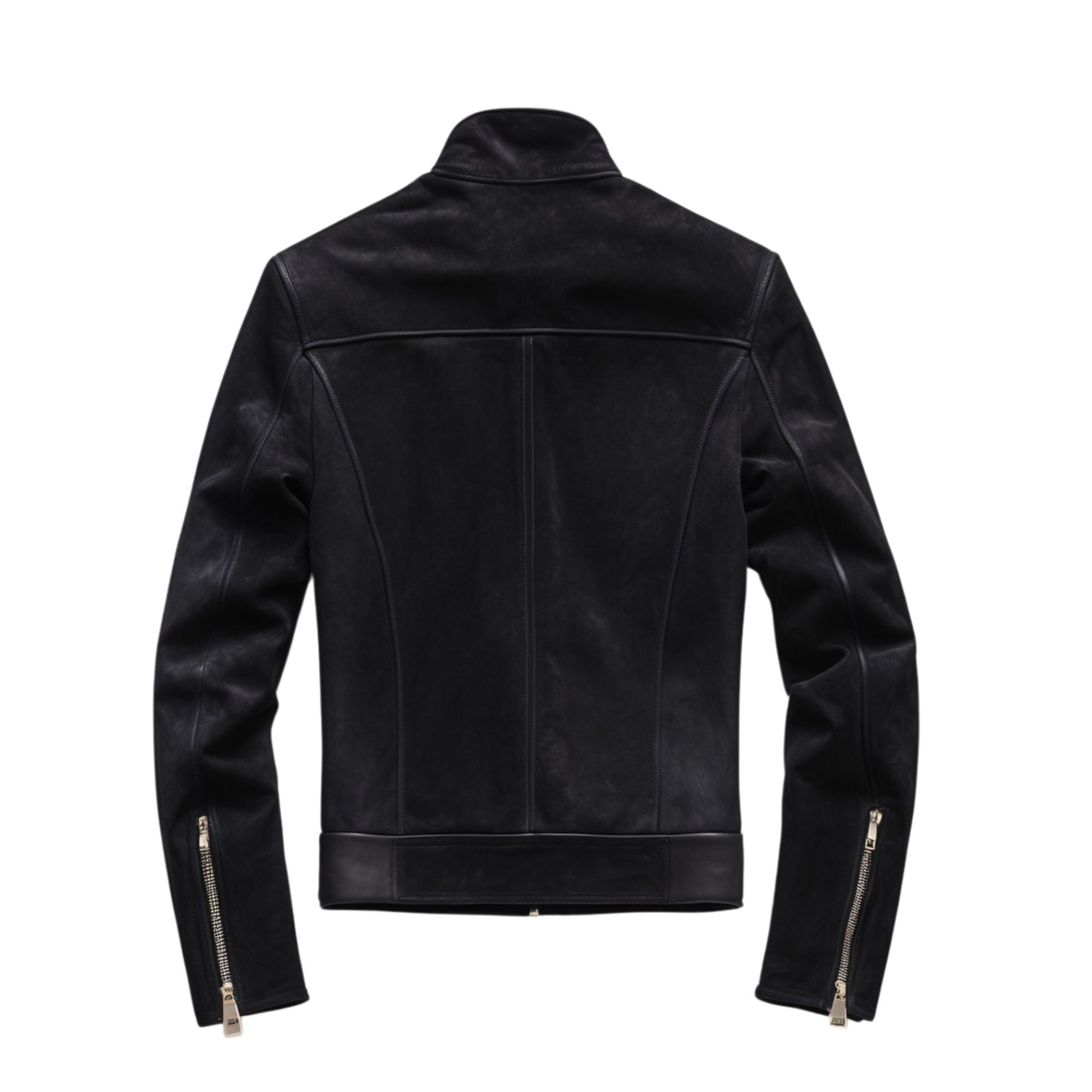 Men's Black Real Leather Moto Jacket – Slim Fit, Zip Pockets, Modern Style