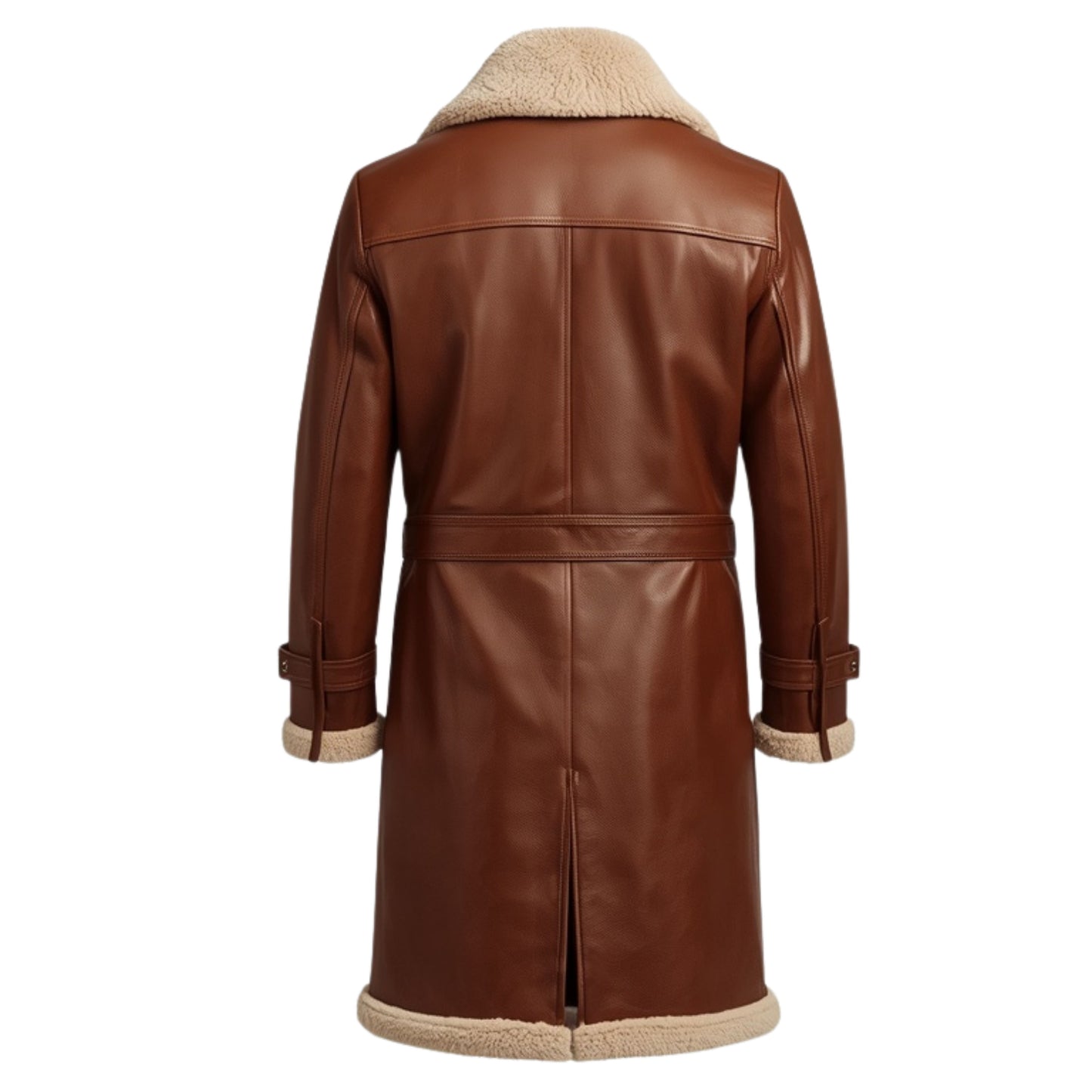 Mens Genuine Leather Shearling Lined Overcoat – Double Breasted Winter Warmth