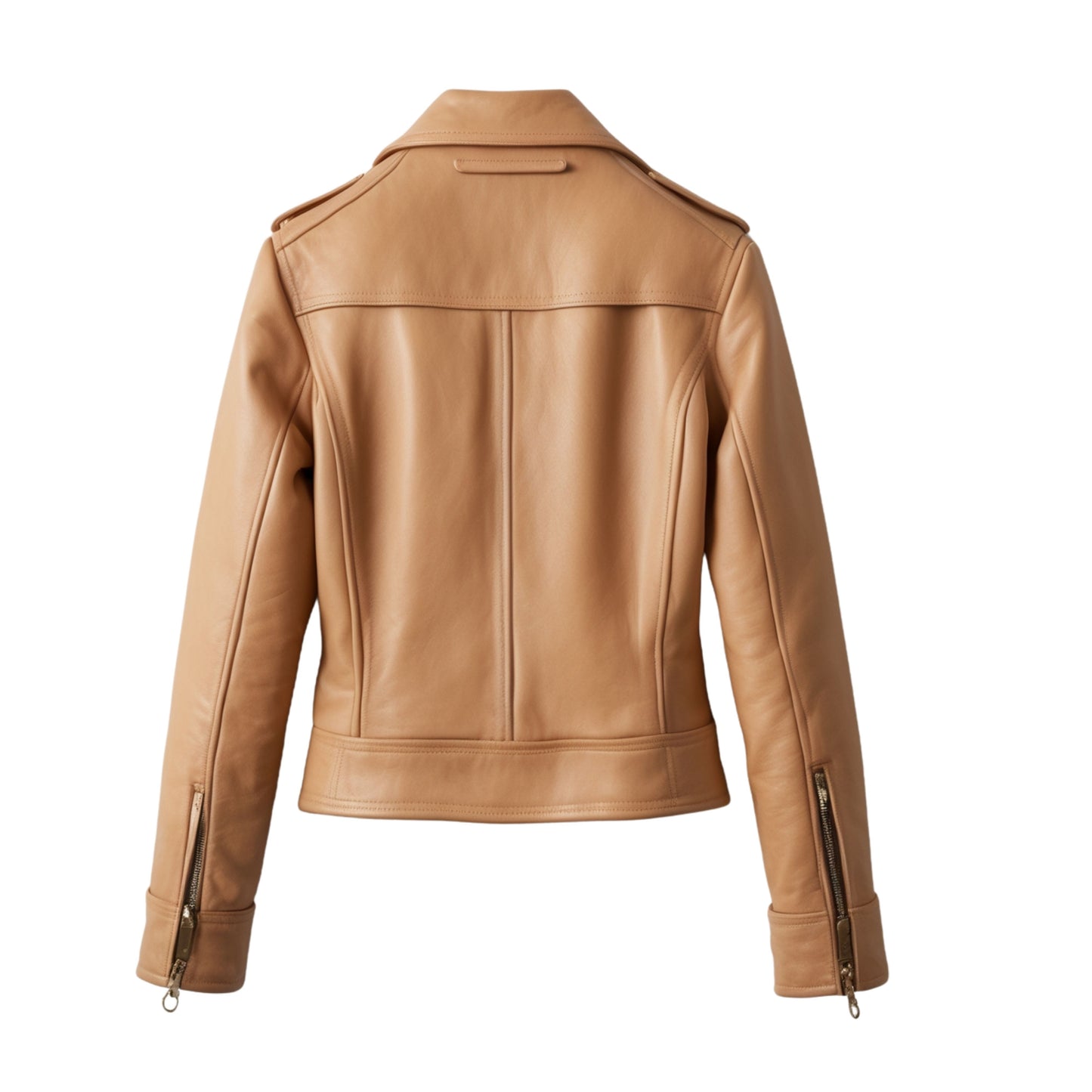 Womens Camel Tan Leather Cropped Biker Jacket: Moto Style Outerwear