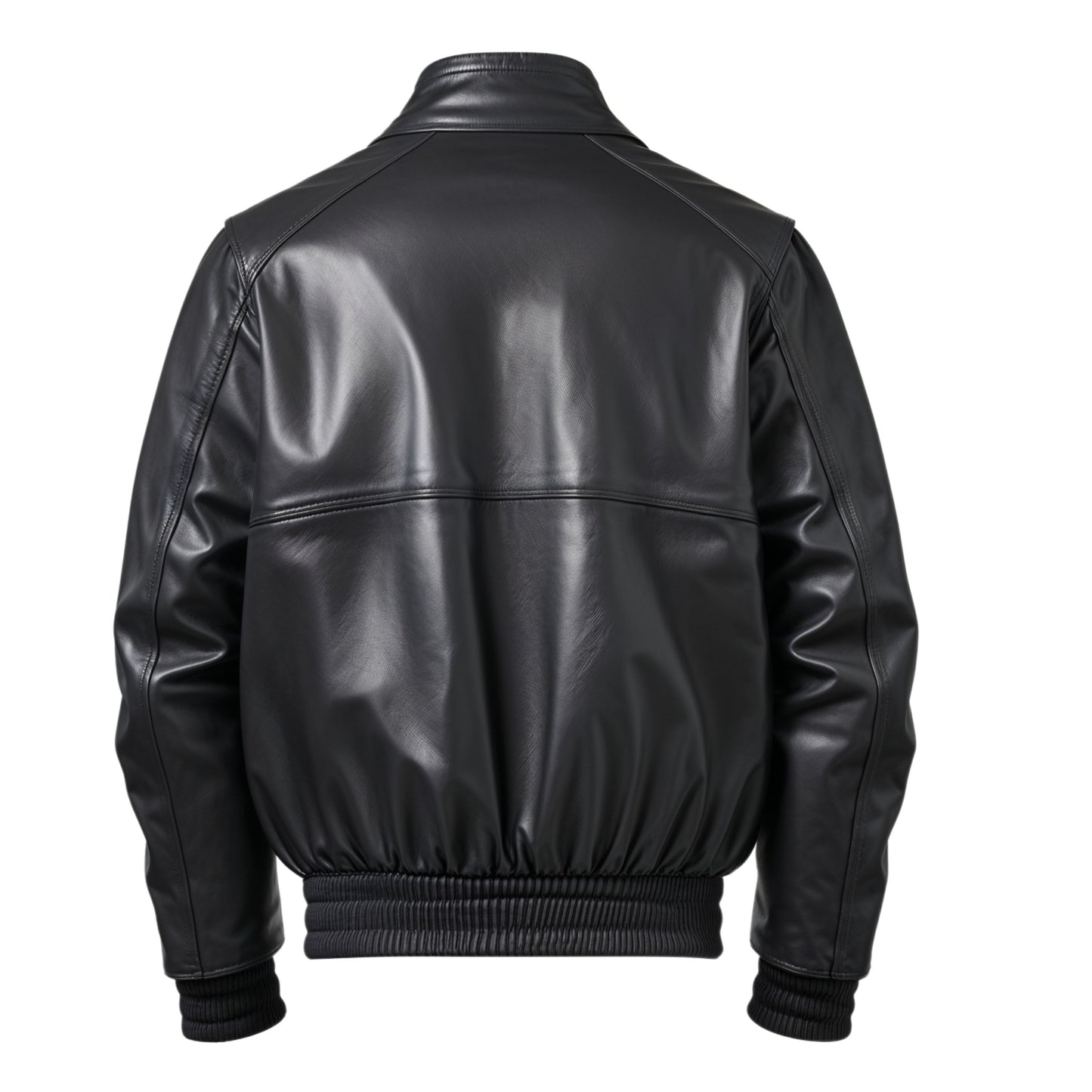 Men's Black Leather Bomber Jacket: Zip Front, Ribbed Cuffs, Modern Style Wear