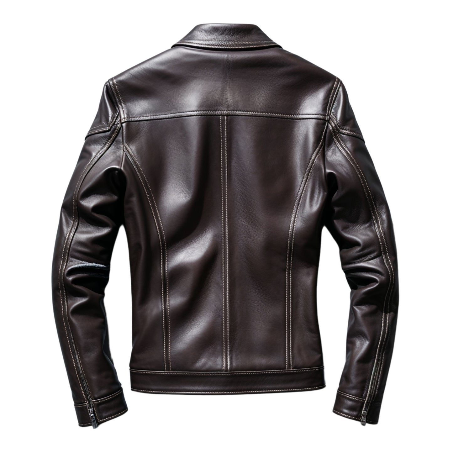 Men's Real Leather Jacket: Black, Zip Front, Stylish Stitch Details, Versatile Outerwear