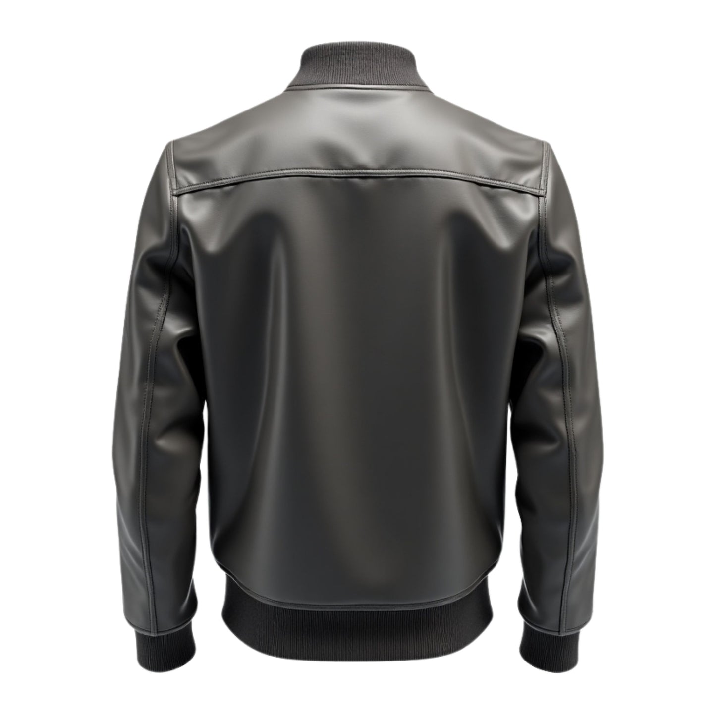 Men's Grey Real Leather Bomber Jacket – Modern Zipper Design, Ribbed Cuffs, Durable Style