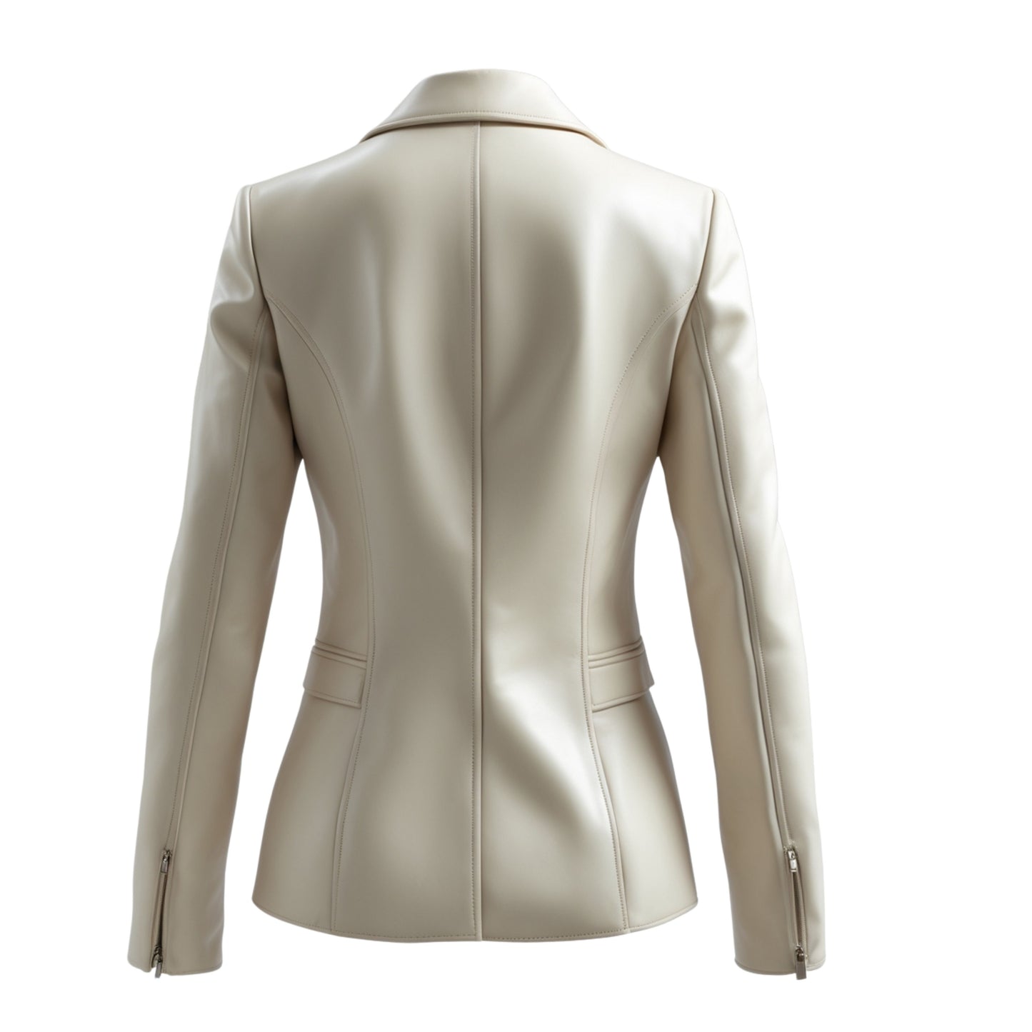 Ivory Real Leather Blazer Jacket: Slim Fit Single Button Tailored Office Coat