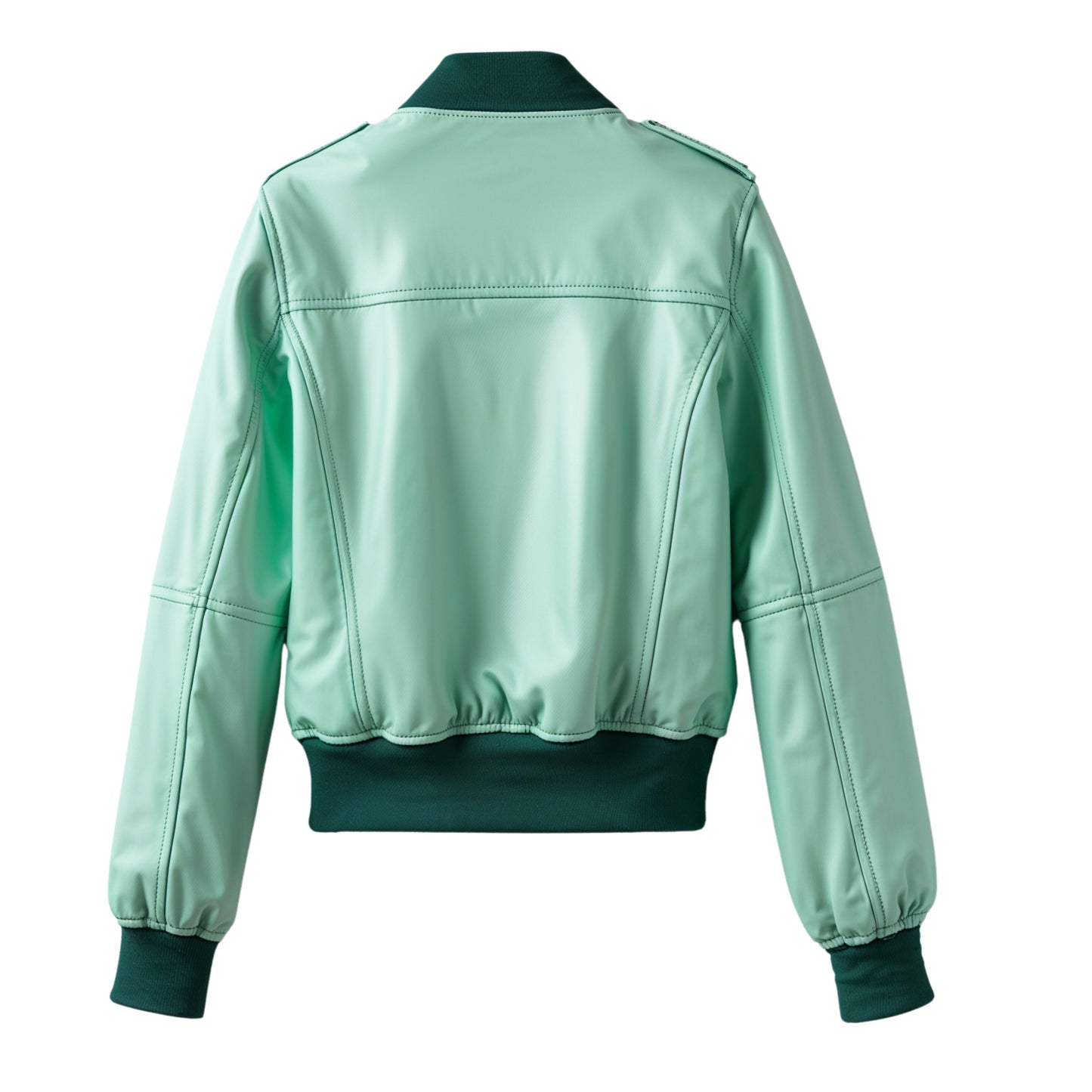 Mint Green Leather Bomber Jacket: Cropped Flight Style with Ribbed Collar