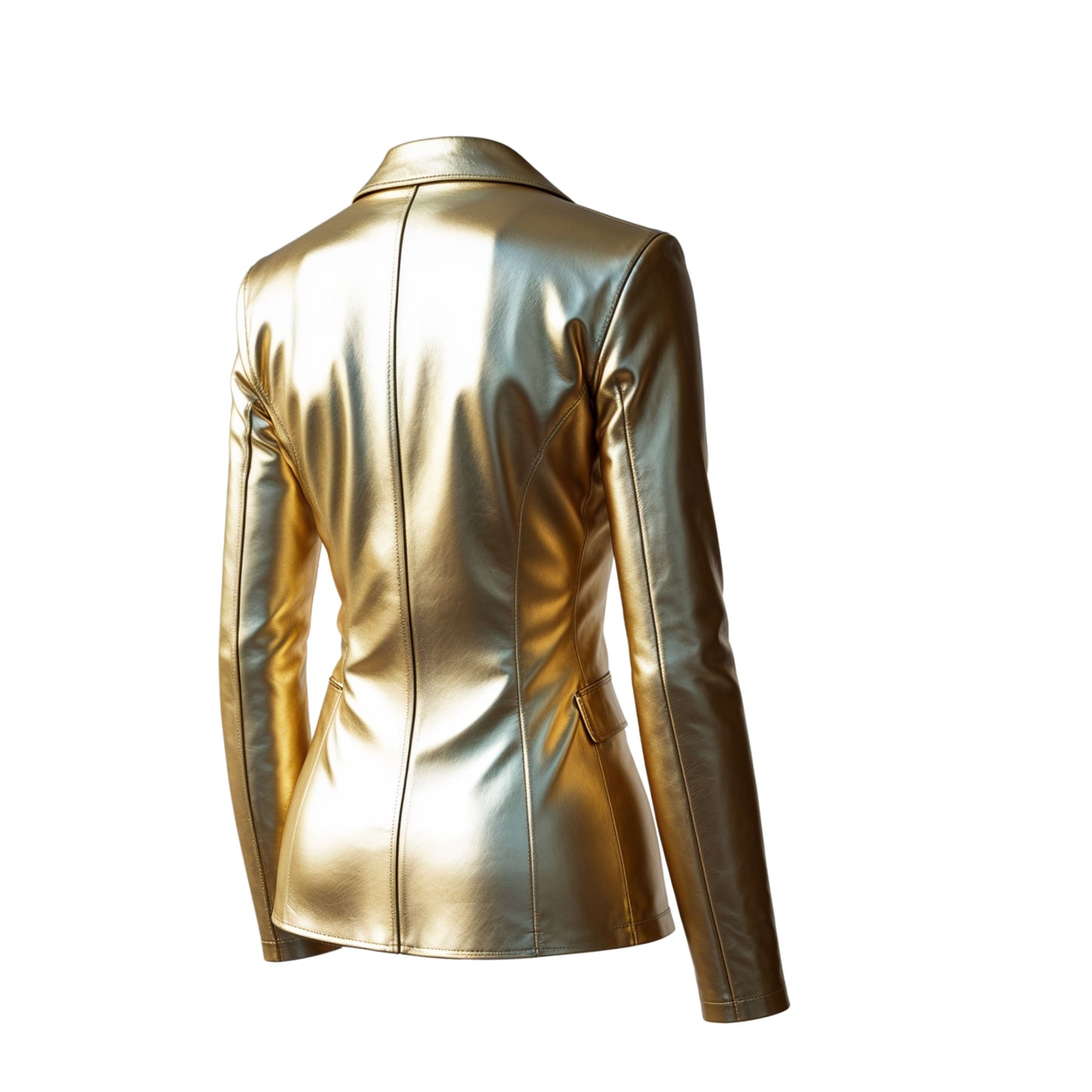 Gold Metallic Real Leather Blazer Jacket: Shiny Finish, Chic Style