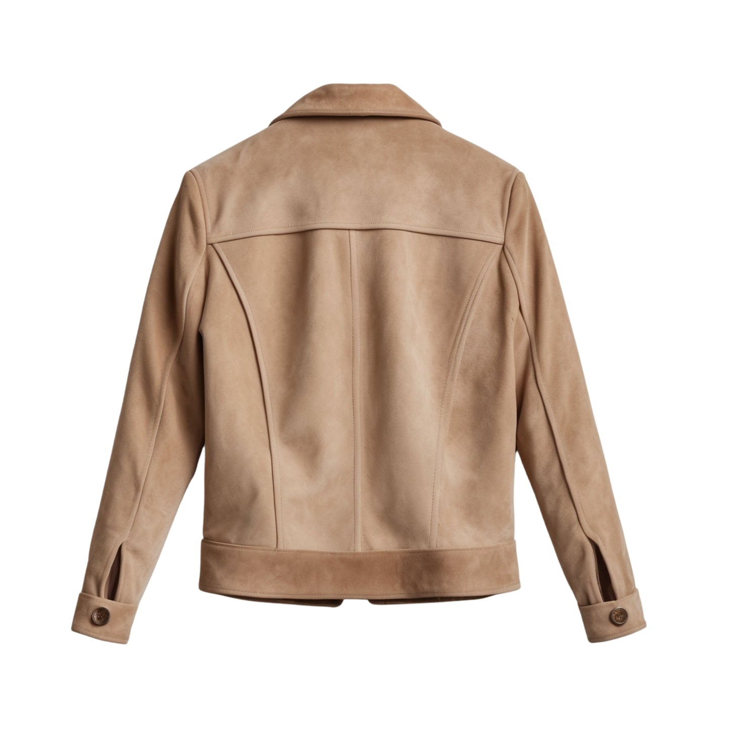 Womens Beige Suede Leather Blazer Jacket – Slim Fit Button Front Outerwear
