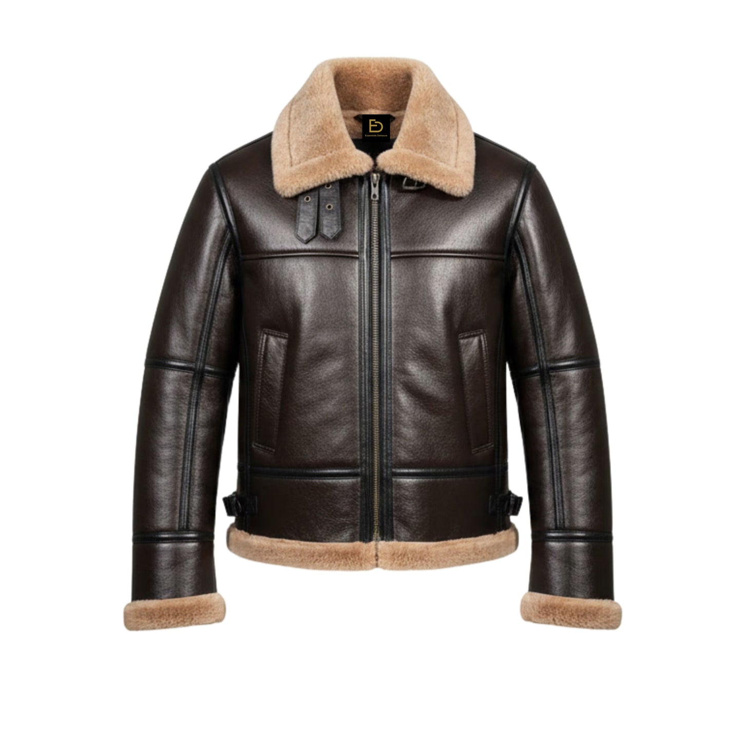 Men's Dark Brown Sheepskin B3 Bomber Jacket, Shearling Aviator Flight Coat