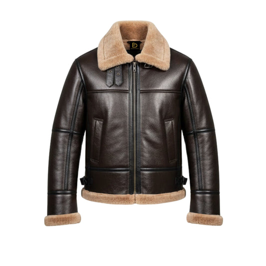 Men's Dark Brown Sheepskin B3 Bomber Jacket, Shearling Aviator Flight Coat