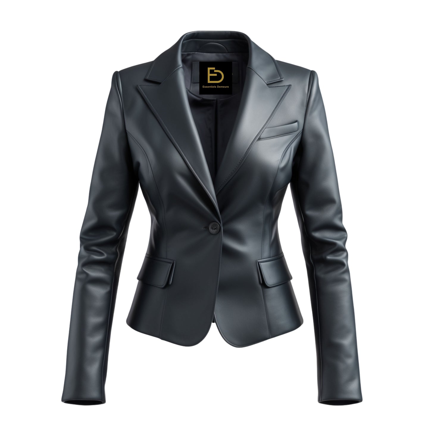 Women's Black Real Leather Blazer Jacket – Slim Fit Single Button Tailored Coat