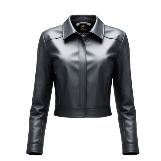 Women's Black Genuine Leather Cropped Jacket – Minimalist Streetwear Essentials Demeuro