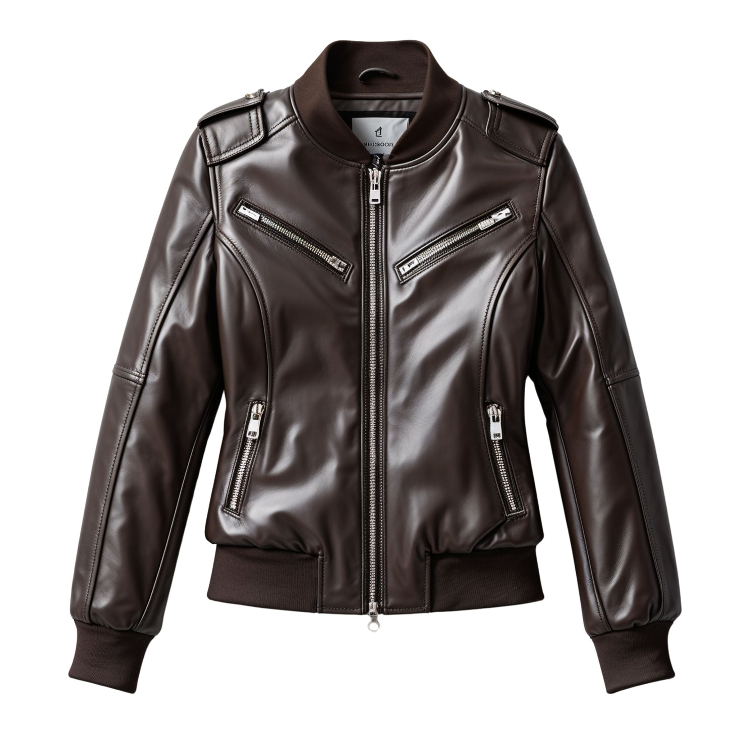 Women's Dark Brown Real Leather Bomber Jacket – Ribbed Trim Casual Urban Style