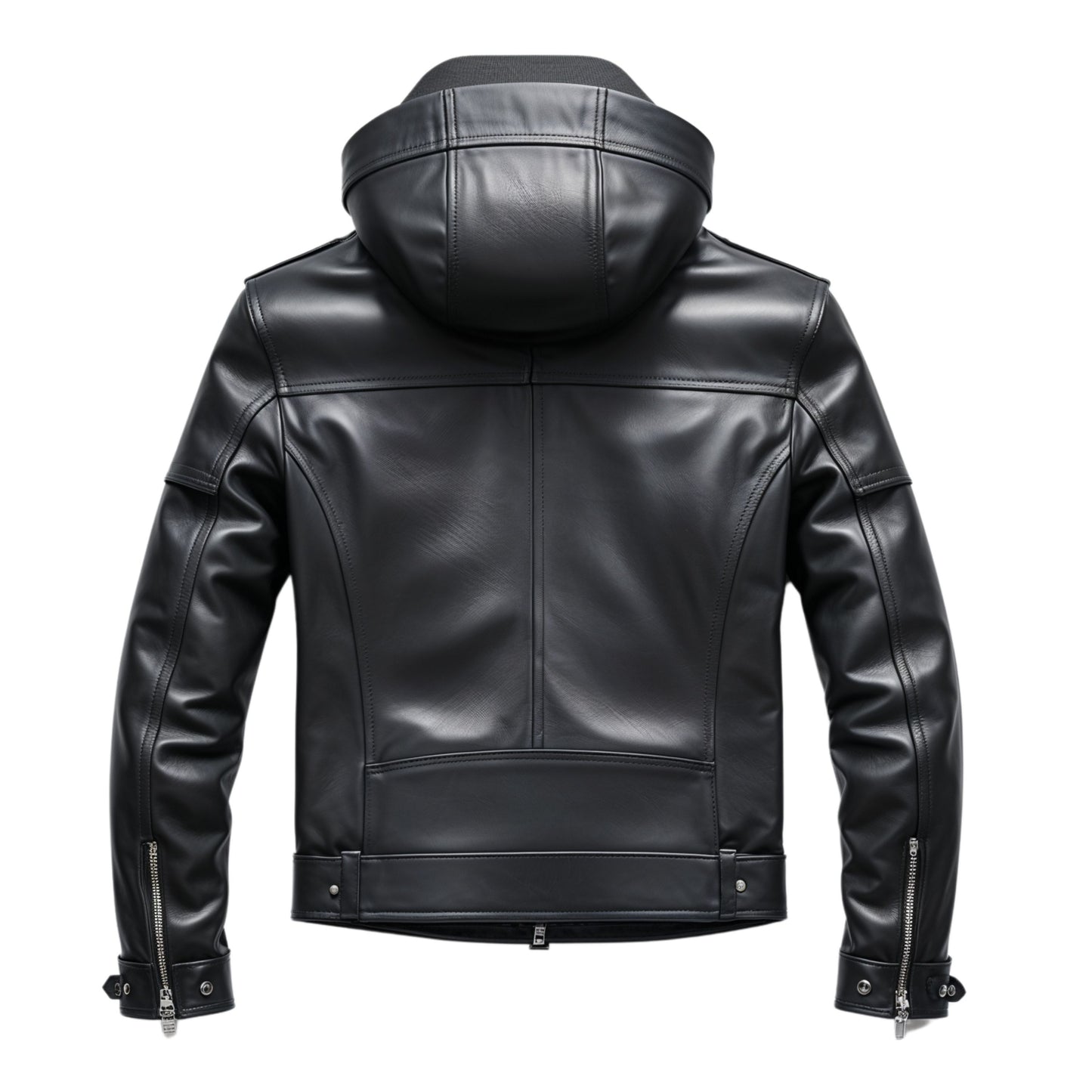 Men's Black Real Leather Jacket with Removable Hoodie – Casual Wear Warmth