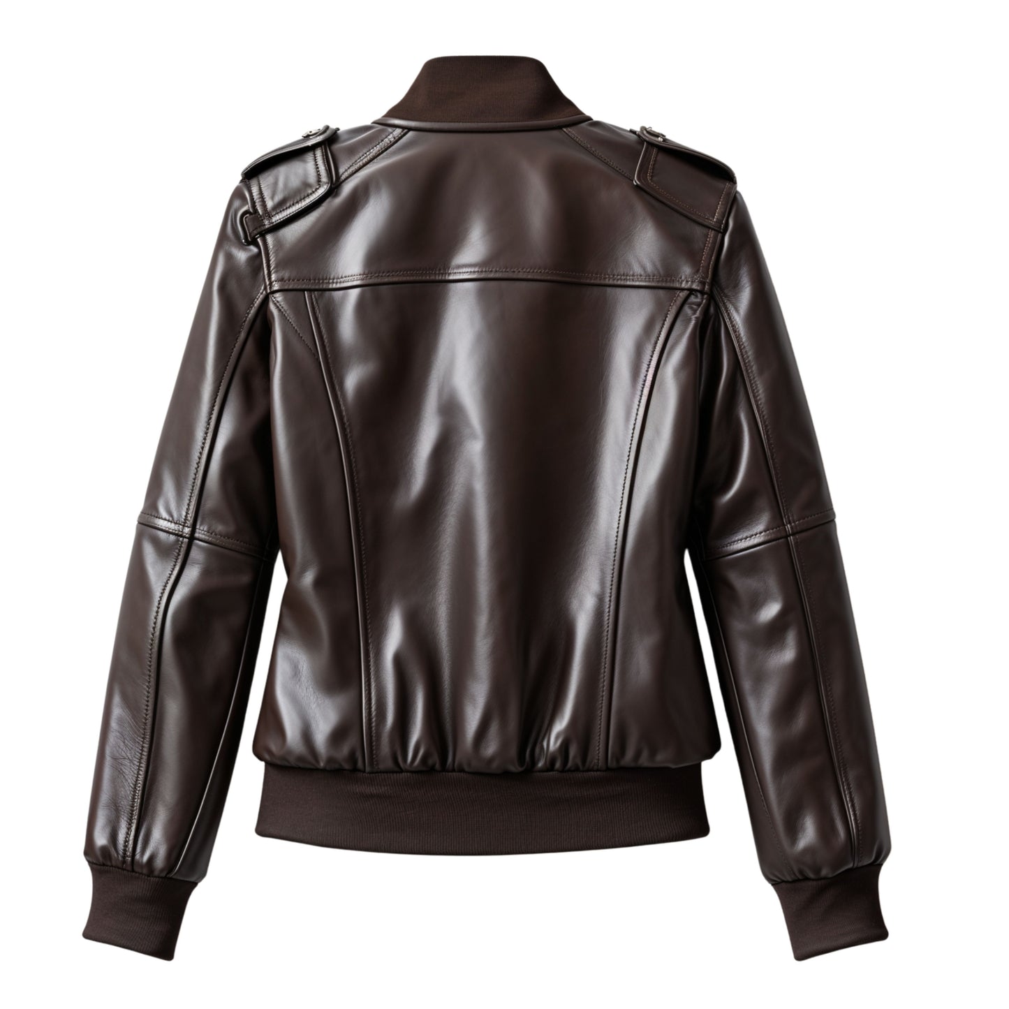 Women's Dark Brown Real Leather Bomber Jacket – Ribbed Trim Casual Urban Style