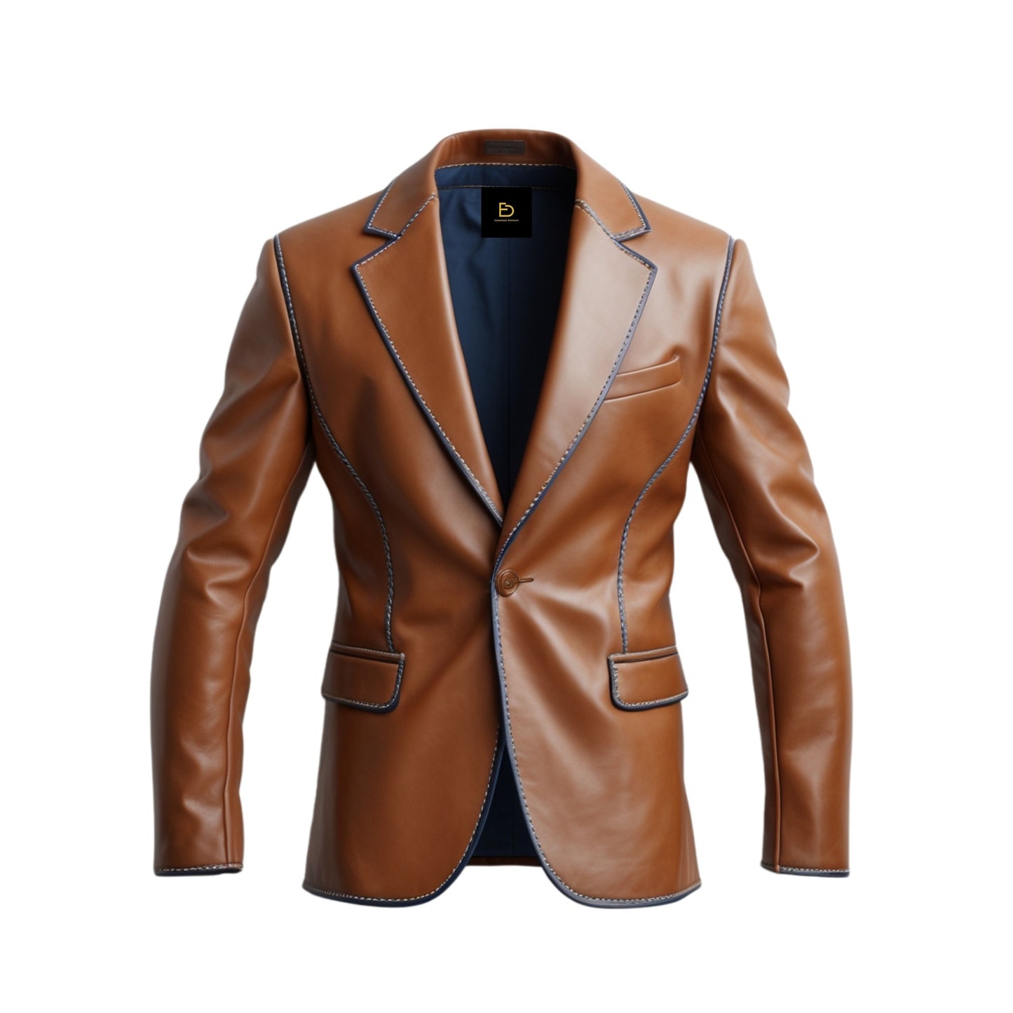 Men's Brown Lambskin Leather Blazer Jacket with Contrast Stitching – Lapel Collar Office Wear