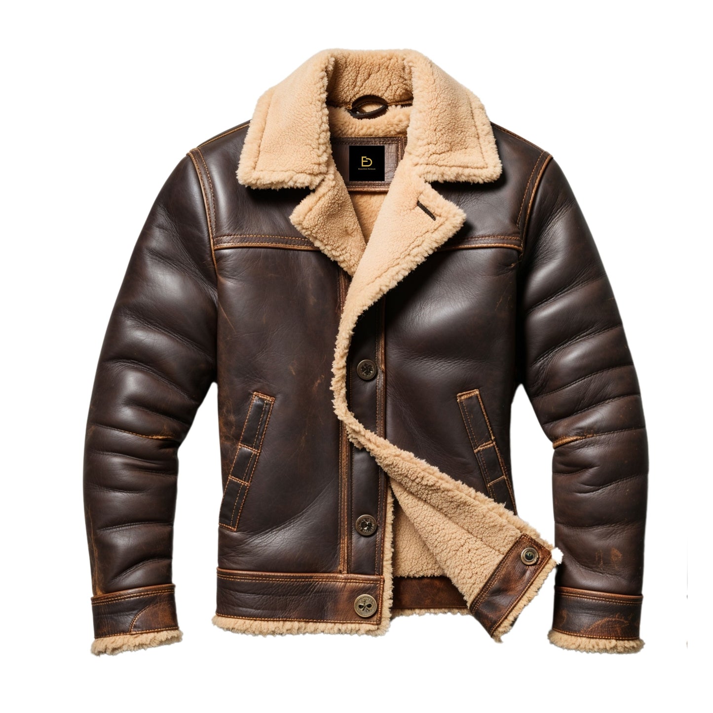 Men's Brown Genuine Leather Shearling Aviator Jacket – Vintage Winter Comfort Wear