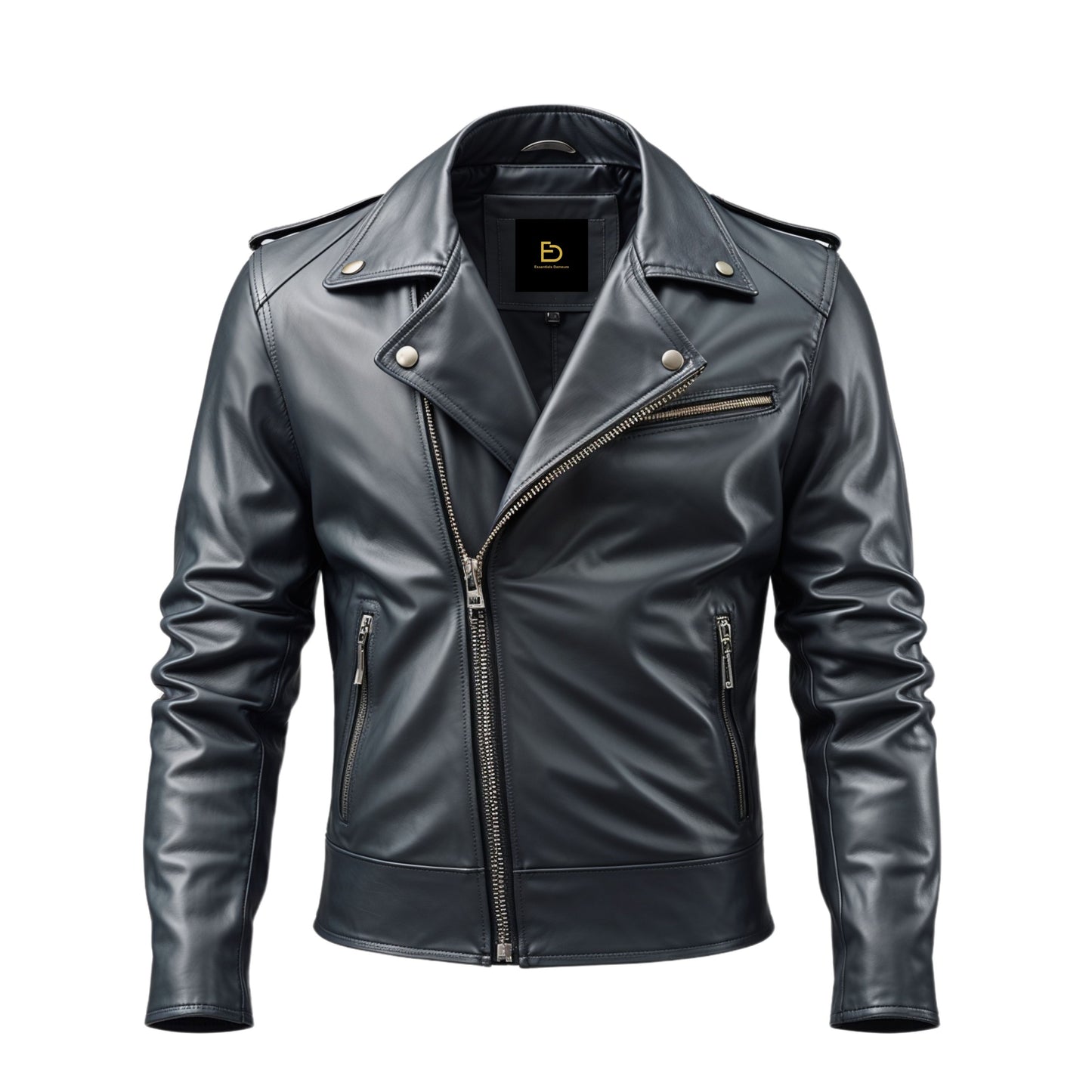 Men's Black Real Leather Biker Jacket – Asymmetrical Zipper, Slim Fit Style