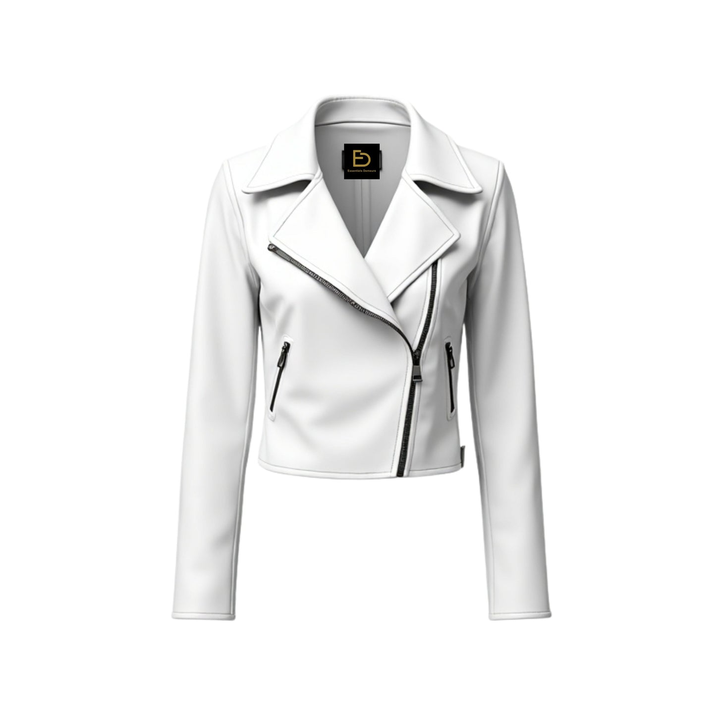 White Leather Biker Jacket Women Chic Moto Slim Fit Asymmetrical Zipper