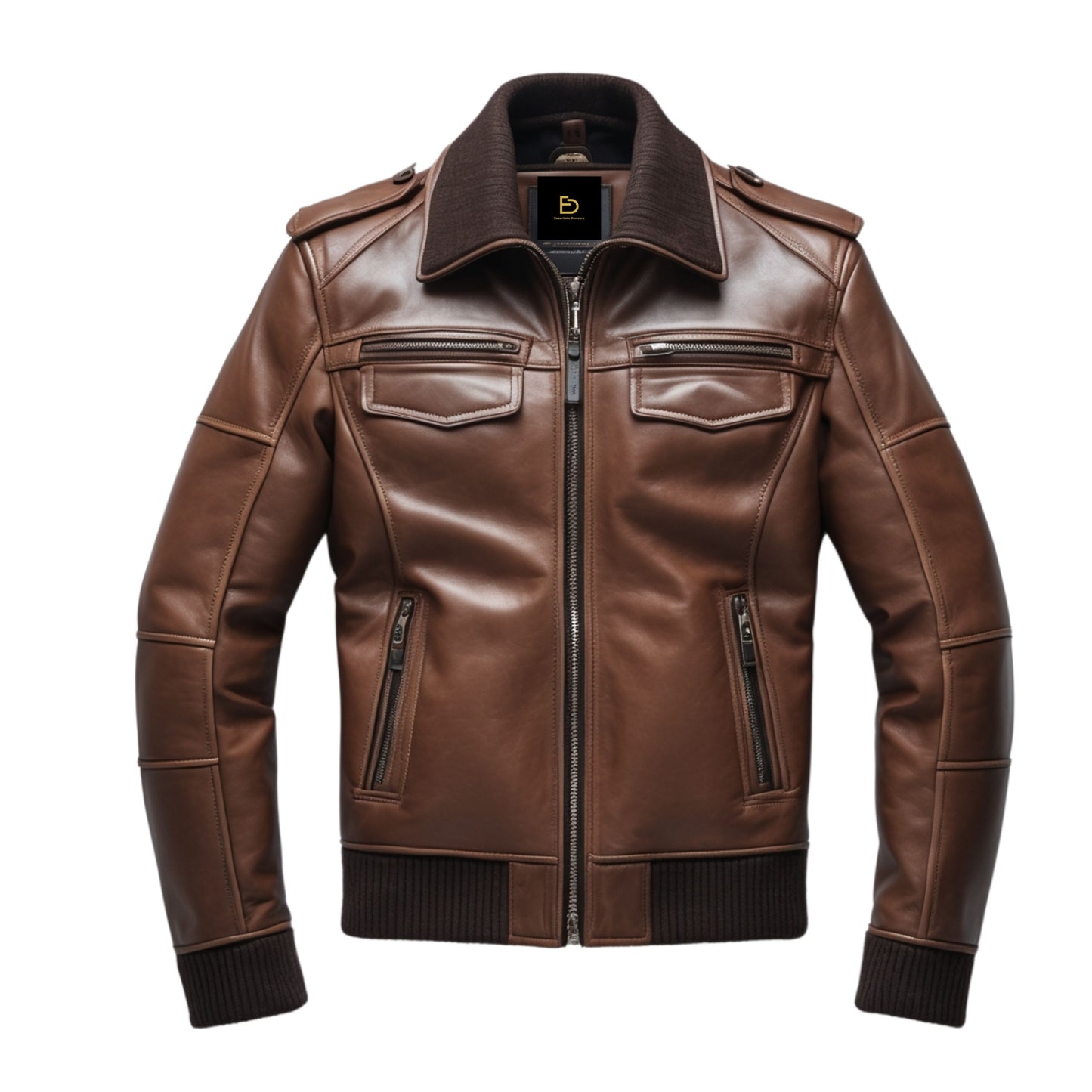 Men's Brown Real Leather Bomber Jacket: Classic Flight Style, Ribbed Trim, Timeless Comfort