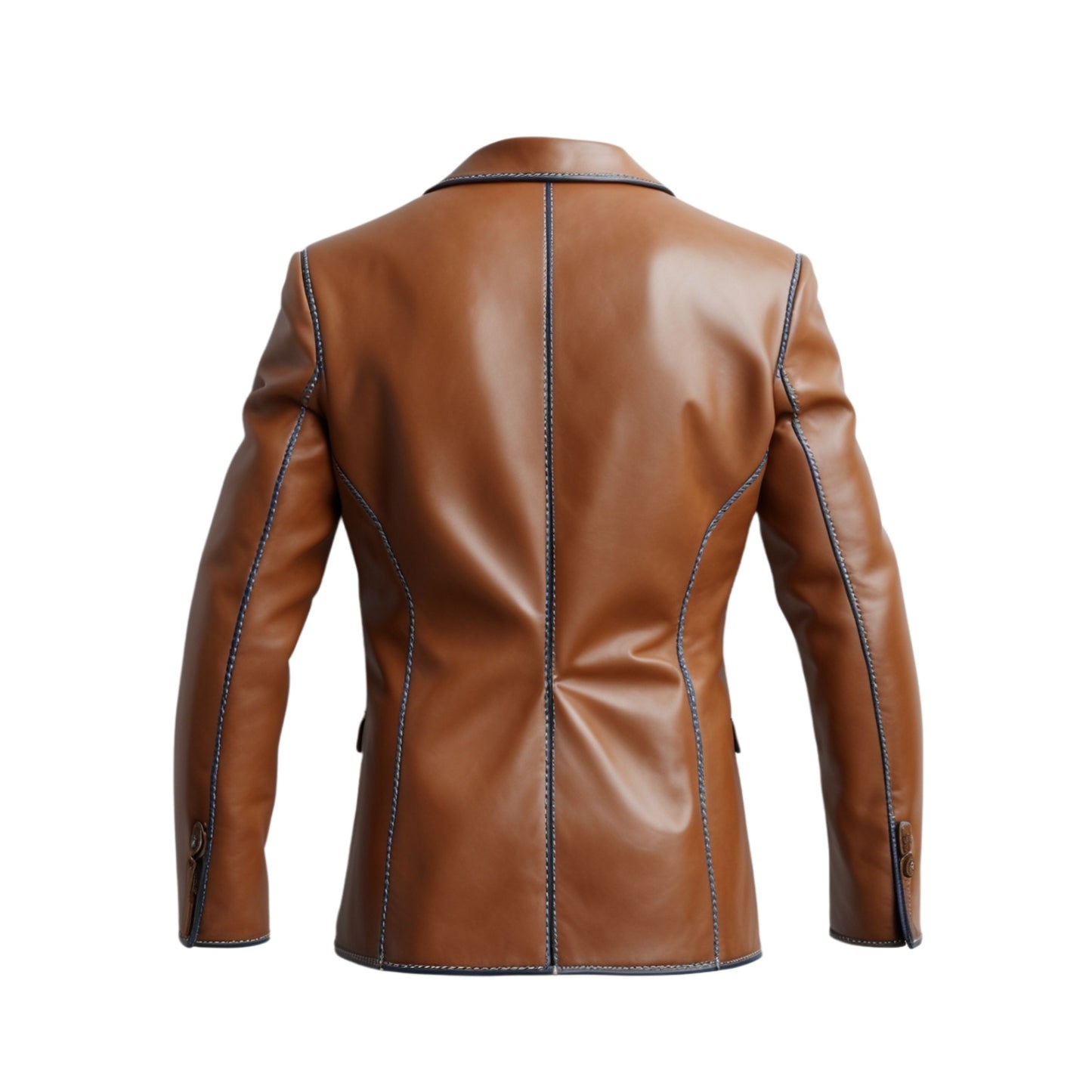 Men's Brown Lambskin Leather Blazer Jacket with Contrast Stitching – Lapel Collar Office Wear
