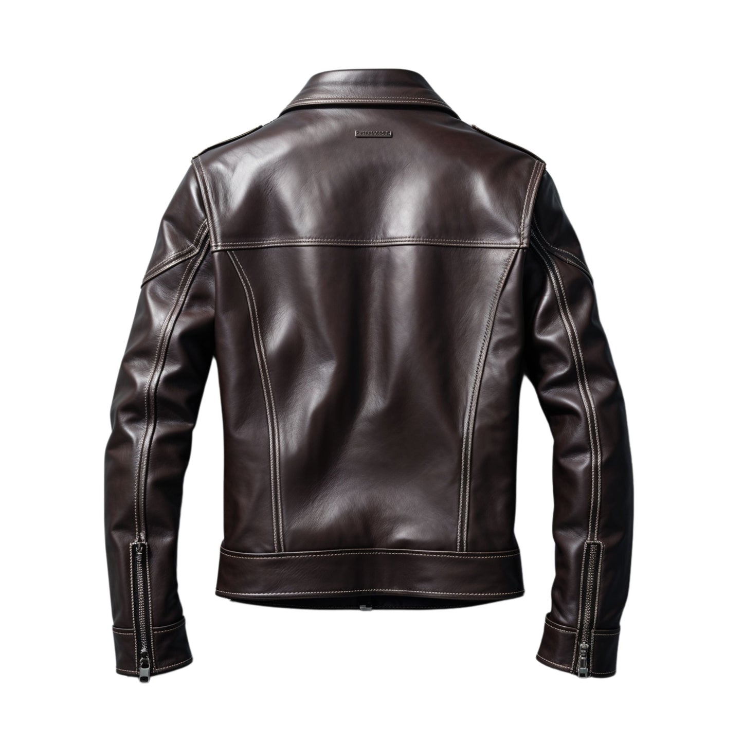 Men's Dark Brown Leather Jacket: Modern Zip, Contrast Stitching, Sleek Design