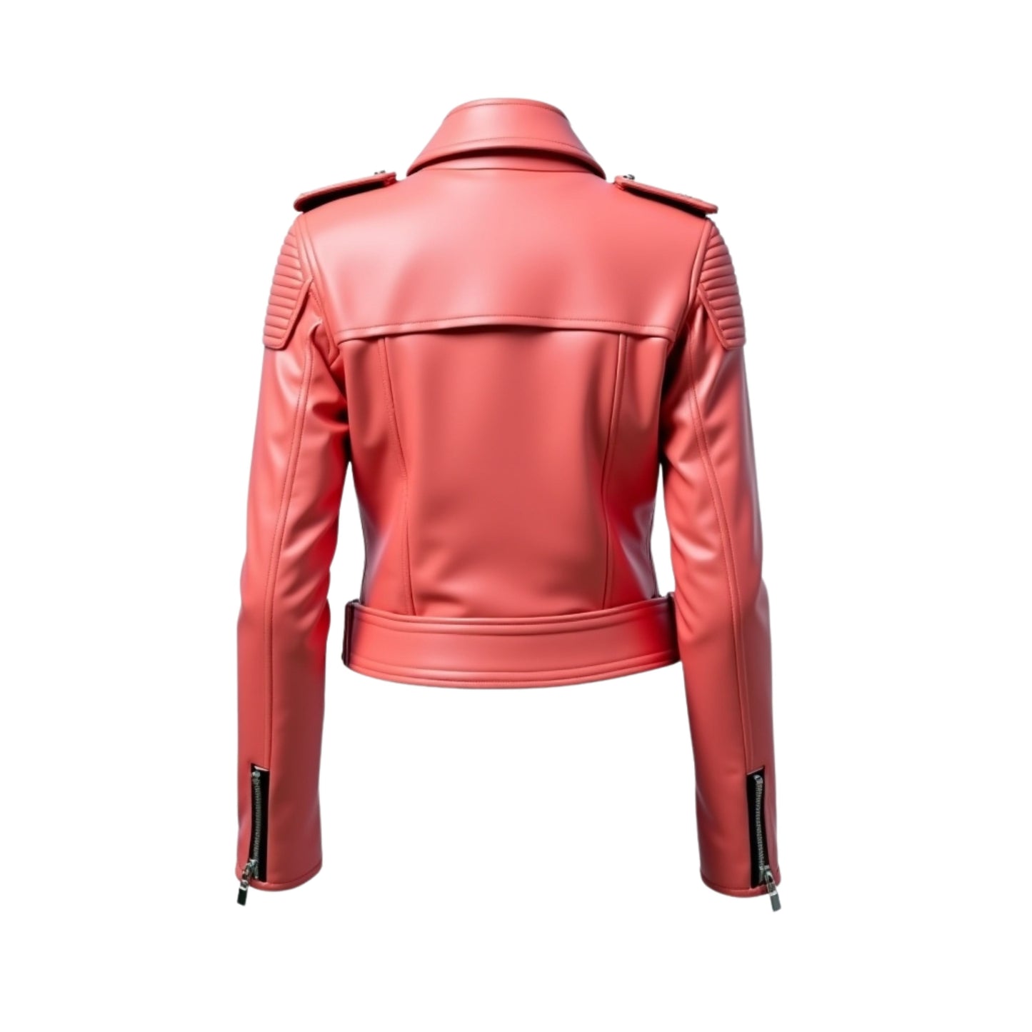 Womens Coral Pink Real Leather Studded Biker Jacket – Edgy Rock Punk Style