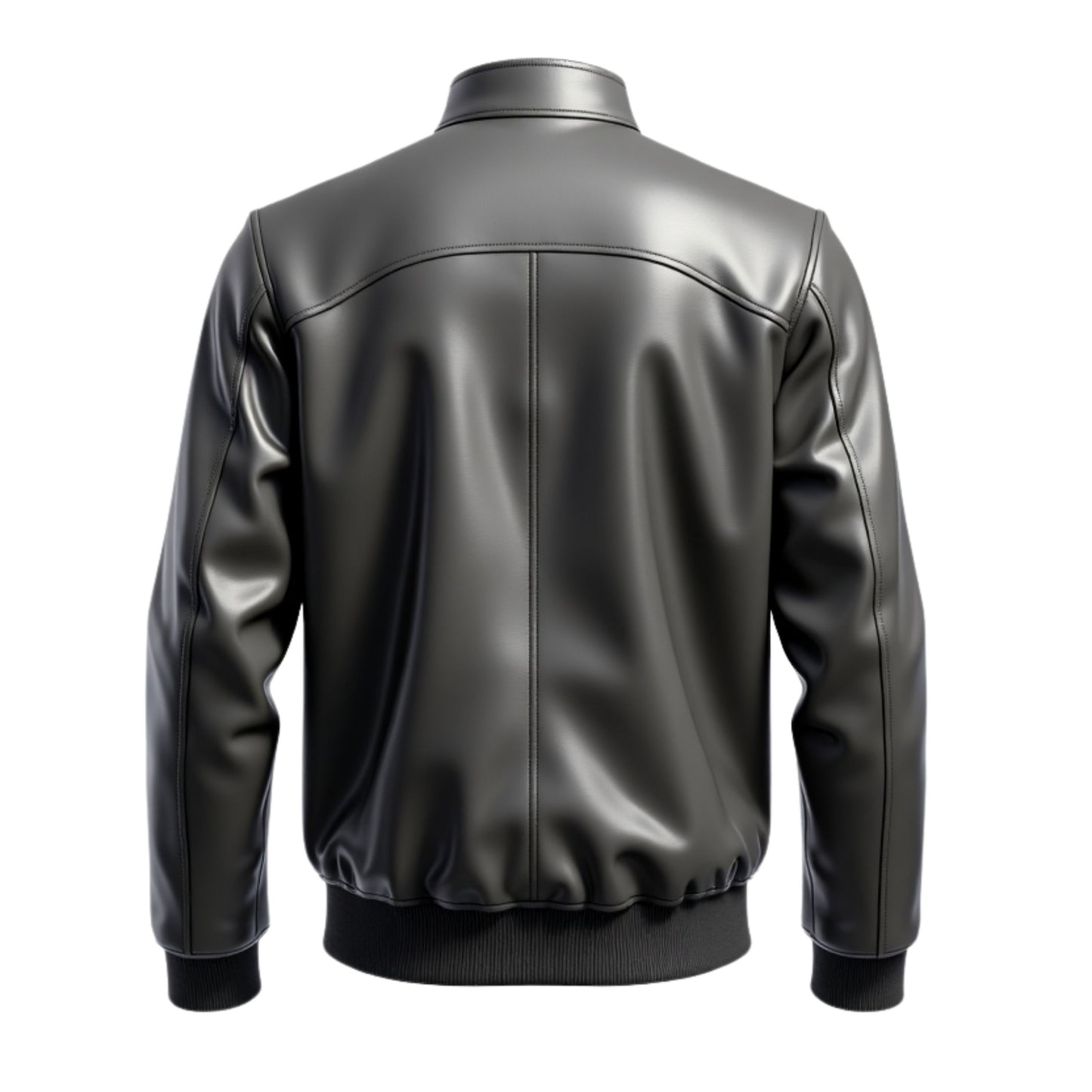 Men's Black Leather Bomber Jacket with Zipper Pockets, Ribbed Trim – Modern Fit