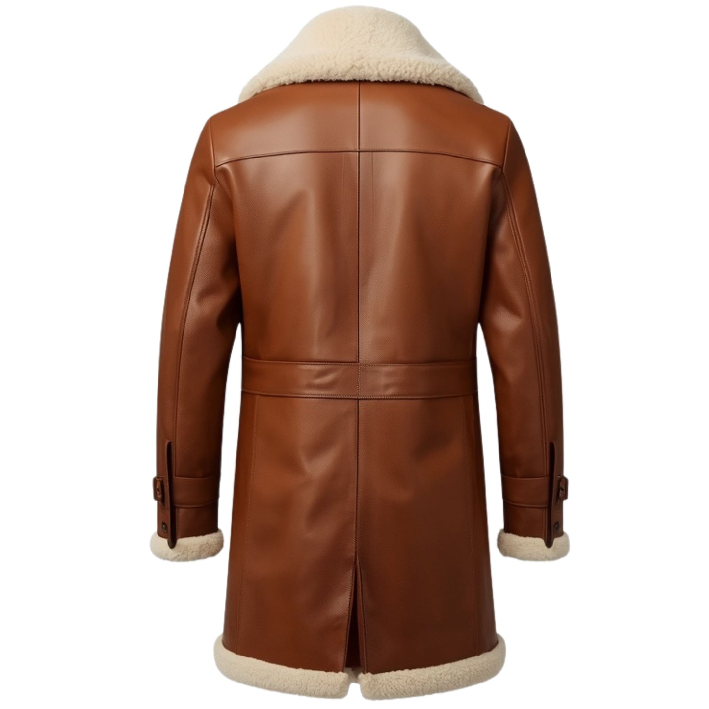Men's Tan Leather Shearling Coat – Belted Sheepskin Winter Overcoat